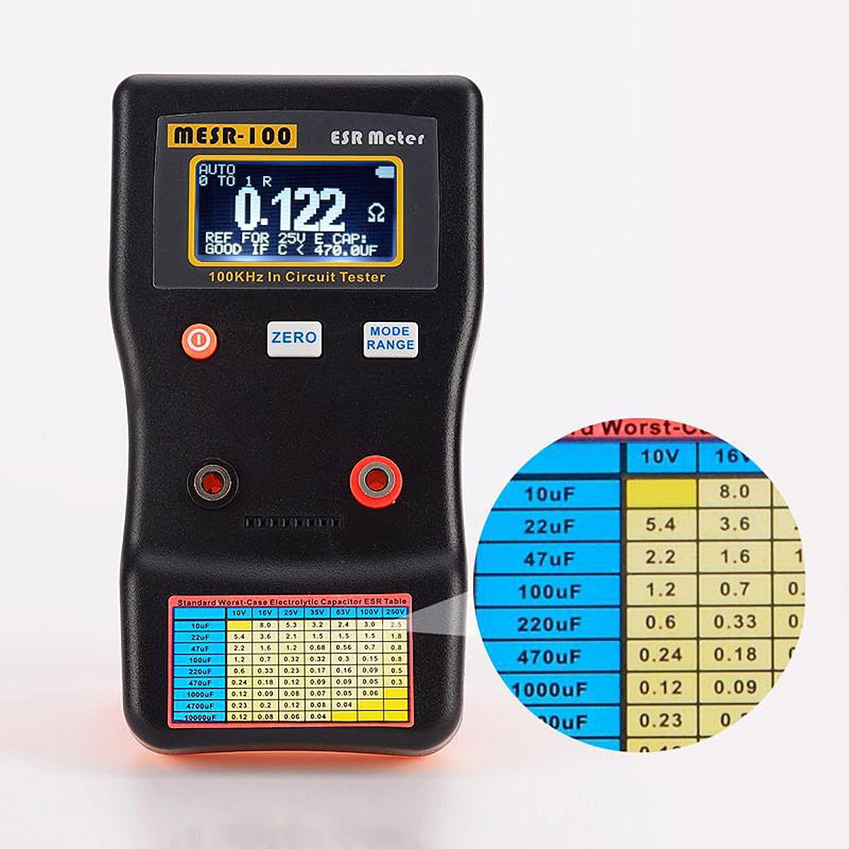 Mesr-100 Multimetro Digitale, ESR Misuratore Gamma Automatica 0,001R a 100R Circuito ESR Resistenza/Capacità Tester Ohmmetro Retroilluminato Doppio Terminale, per Riparazione Tv/Lcd/Scheda Audio