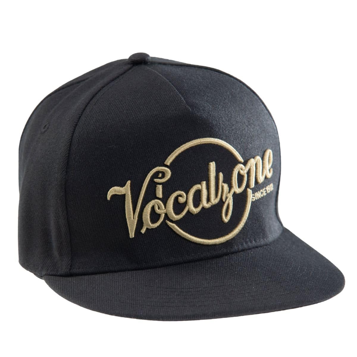 Vocalzone Unisex Black Classic Snapback Hat With Embroidered Gold Logo