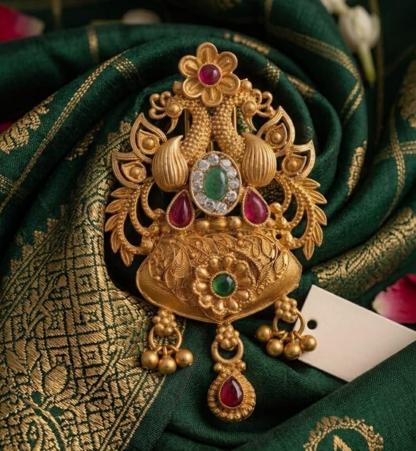 Harishree Enterprise Designer Antique Peacock Pendant-Style Brooch for Festive Occasions-picture-47