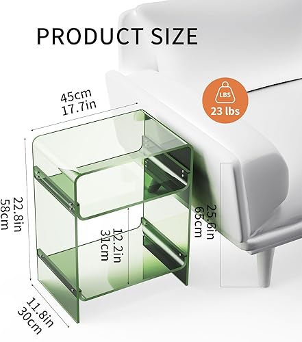 Miniatura 3 de Mesa de tocadiscos de acrílico con estante de almacenamiento, mesa auxiliar transparente (verde, grande)