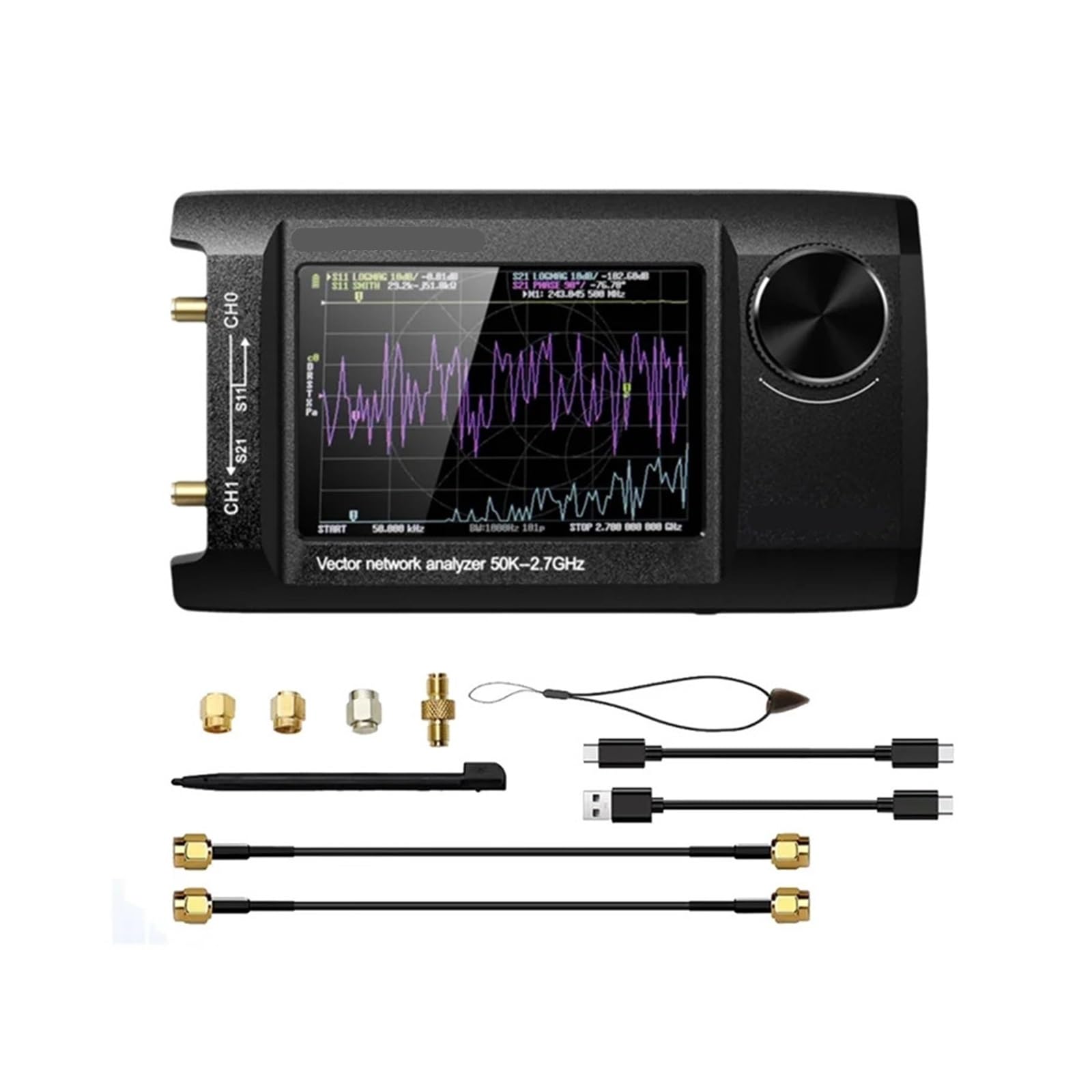 Antennenanalysator, Vector Network Antennenanalysator 4 Zoll IPS LCD-Display Touchscreen 50 kHz 2,7 GHz eingebaut 5000 mAh,für die Netzwerkkabeldiagnose