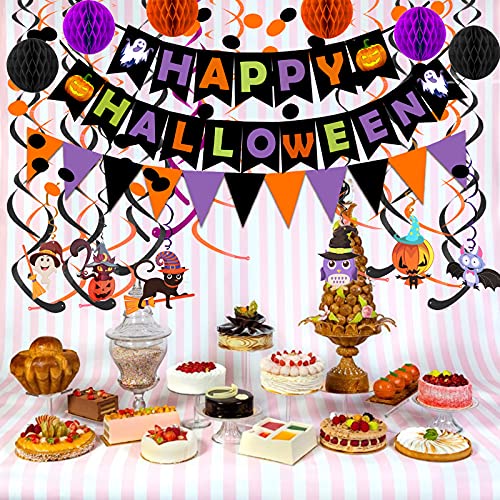 Happy Halloween Banner Paper Triangle Flag Bunting Circle Confetti Dots Hanging Garland Honeycomb Ball Swirl Streamers For Halloween Party Decorations #TOP4