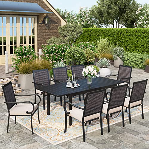 HERA'S HOUSE 9 Pieces Wicker Patio Dining Set, 8 x Rattan Dining Chair, 1 x Extendable Metal Dining Table, All Weather Resistant Outdoor Furniture Set for 8 for Lawn Garden Backyard HERA'S HOUSE 9 Pieces Wicker Patio Dining Set, 8 x Rattan Dining Chair, 1 x Extendable Metal Dining Table, All Weather Resistant Outdoor Furniture Set for 8 for Lawn Garden Backyard