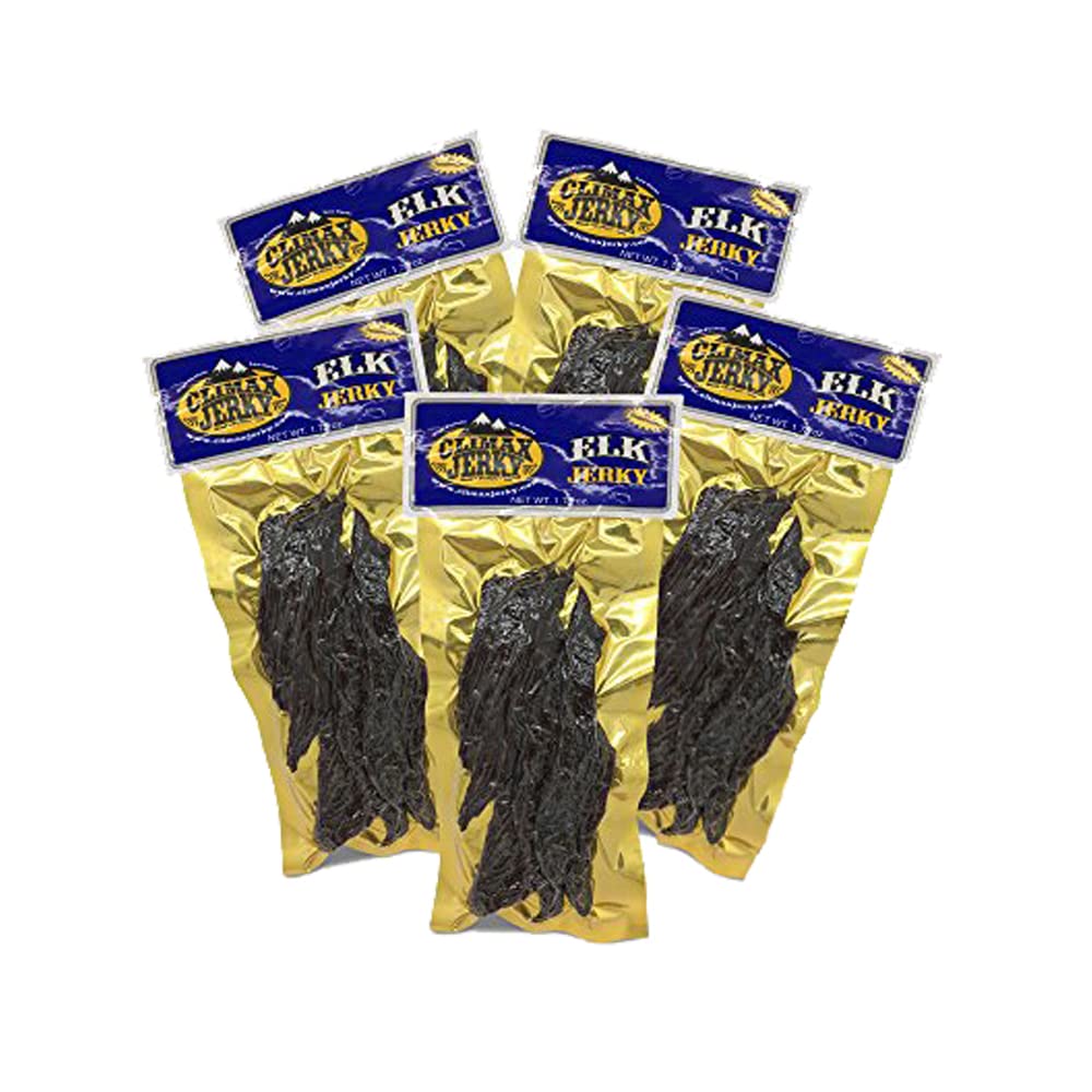 BEST Premium Natural Style Kippered Cut Thick Strips 1.75 OZ. Elk Jerky - No Preservatives - High Protein - Low Carbs - Buy Multiple Packs & Save! (Elk Original, Original 5 Pack)