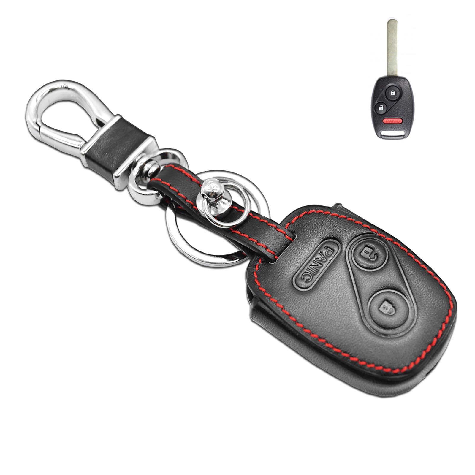MECHCOSCompatible with fit for 2+1 Panic Btn Honda Accord Crosstour/Civic LX/CR-V/CR-Z/Fit/Insight/Odyssey/Pilot/Ridgeline Leather Smart Keyless Entry Remote Control Key Fob Cover Case Protector