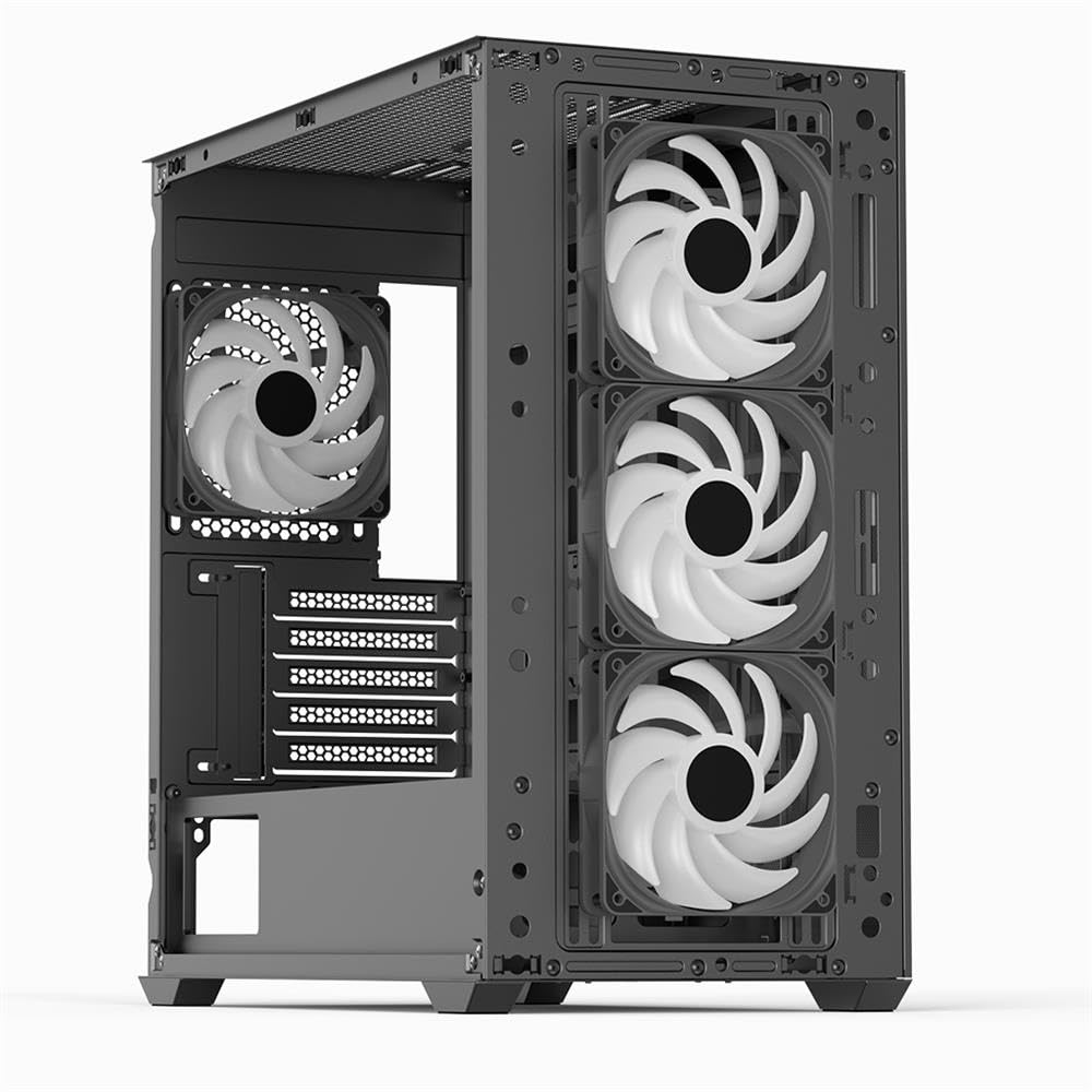 AeroCool D301A Mid-Tower Case, Gaming PC, Airflow ottimizzato, pannello frontale in rete in legno, design sottile, con 4 ventole RGB, compatibile con schede madri ASUS e MSI M-ATX, USB Type C, nero