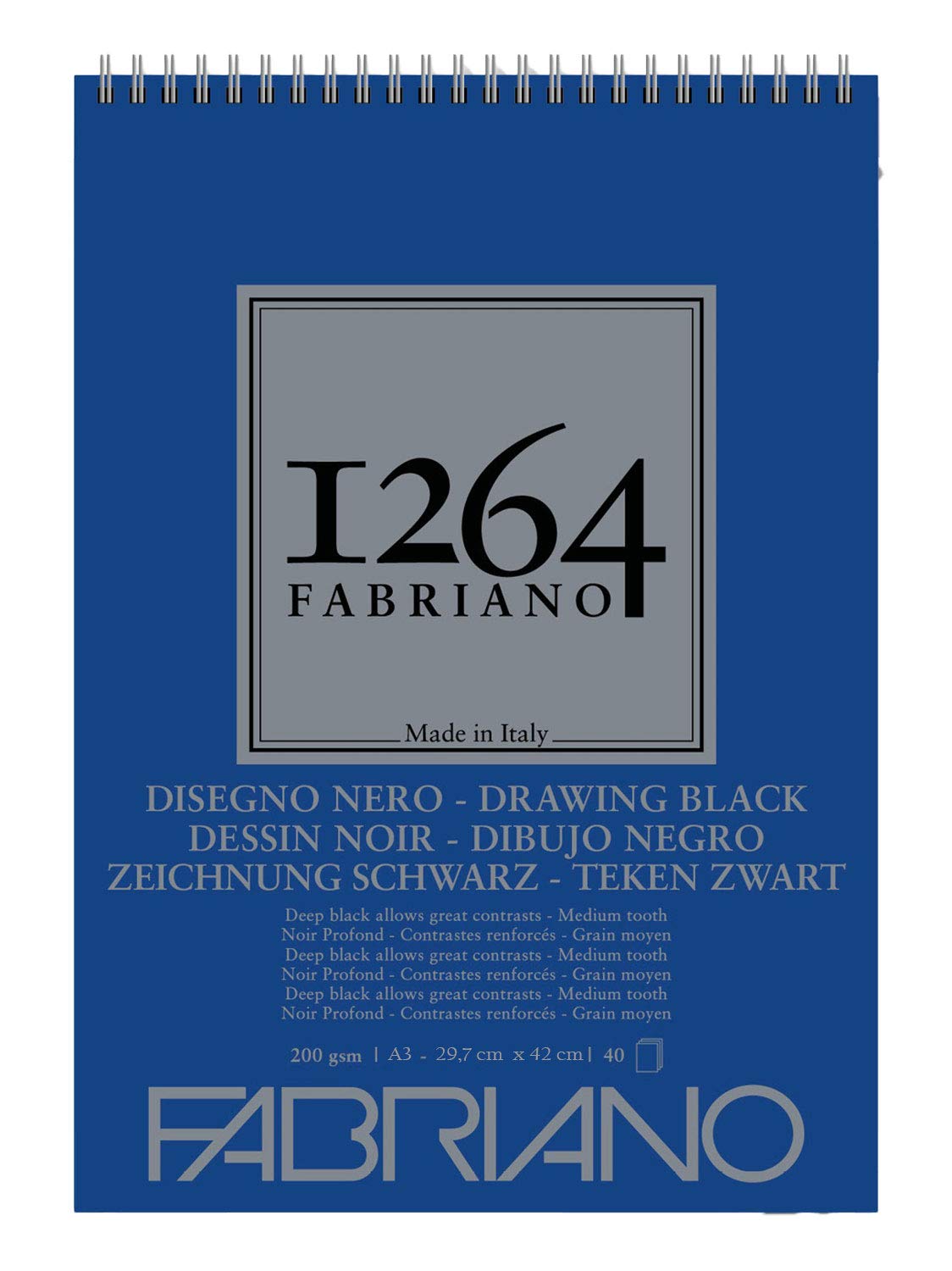 Fabriano Spiral Bound Sketch Pad Black Satin Paper 200 g/m², A3, 40 Sheets