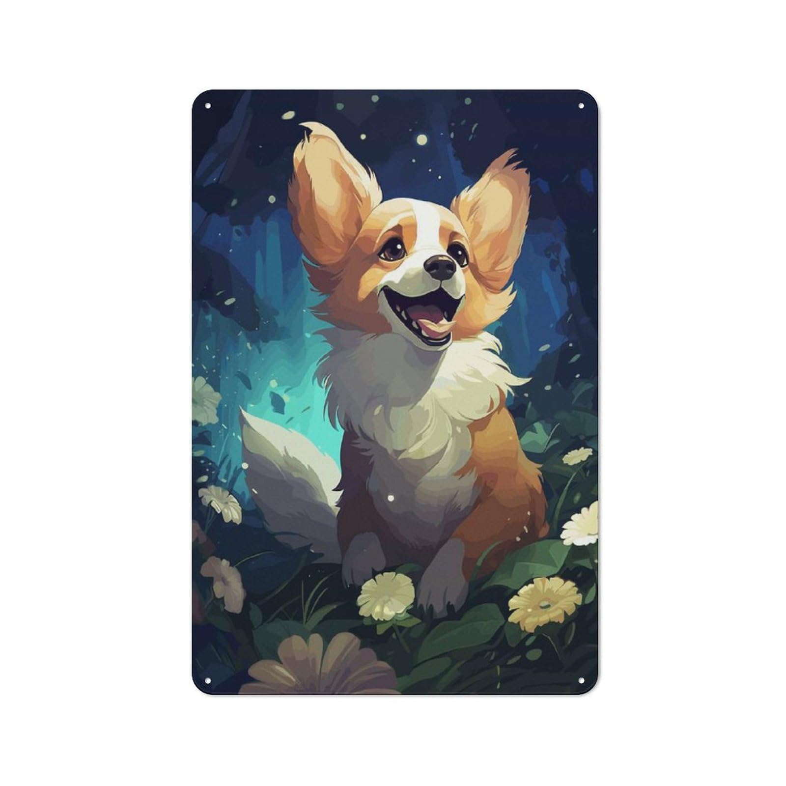 Happy Corgi Dog Retro Metal Wall Sign 30x20cm for Studio Or Craft Room, for Metal Sign Collectors, for Garage And Workshop Walls