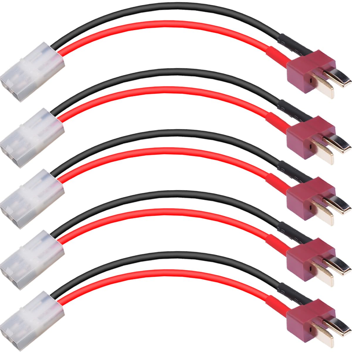 EatPitaya T Plug Male to Tamiya Female Cable, Deans Style Big Tamiya Style Battery Connector 10cm/3.93in Battery ESC adapter 14AWG Flexible Silicone Lipo Battery Charge Cable - 5pcs