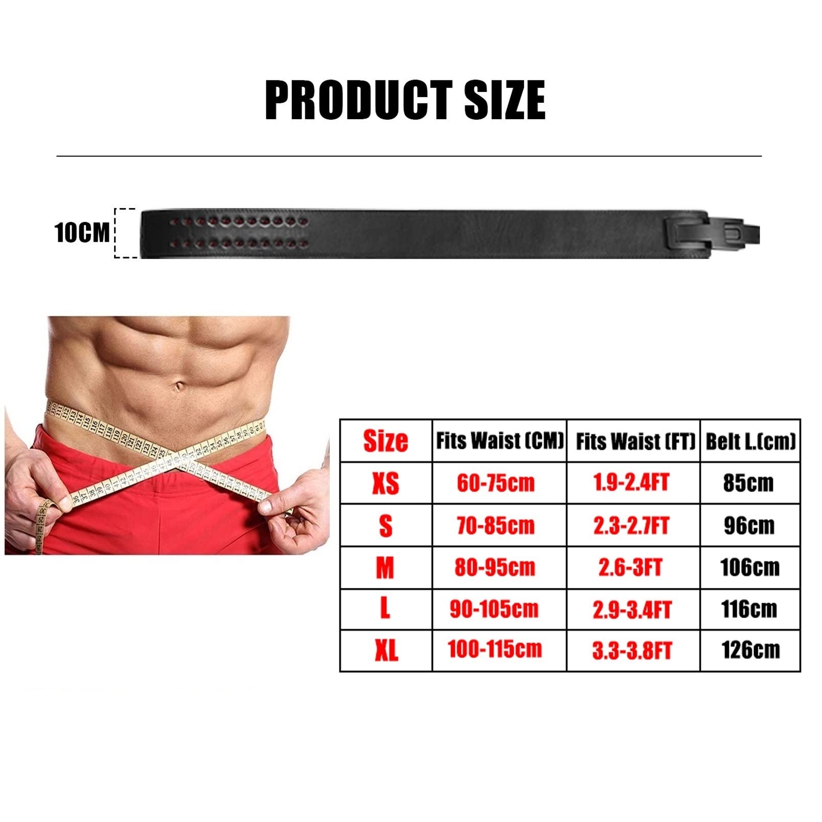 Cintura Powerlifting Uomo Pelle Bovina Cintura di Bloccaggio Automatica Rapida Cintura di Sollevamento Pesi Squat Deadlift Cintura di Sollevamento Pesi (Color : Red, S : 60-75cm)