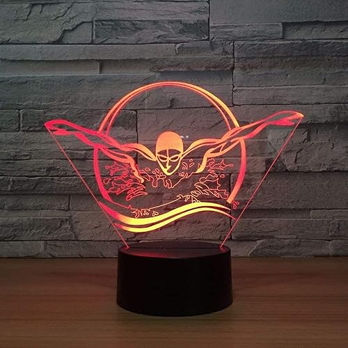 Miniatura 3 de Natación 3D con control remoto creativo de 16 colores de luces nocturnas de ilusión de acrílico LED lámpara de noche de mesa para niños, dormitorio,