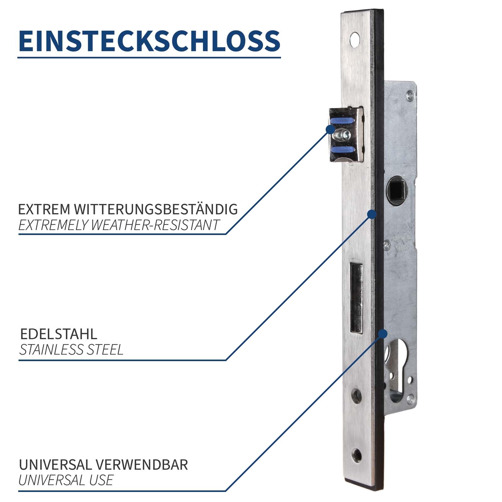 Einsteckschloss inkl. Profilzylinder für Drehtore - Dornmaß 20 mm, für