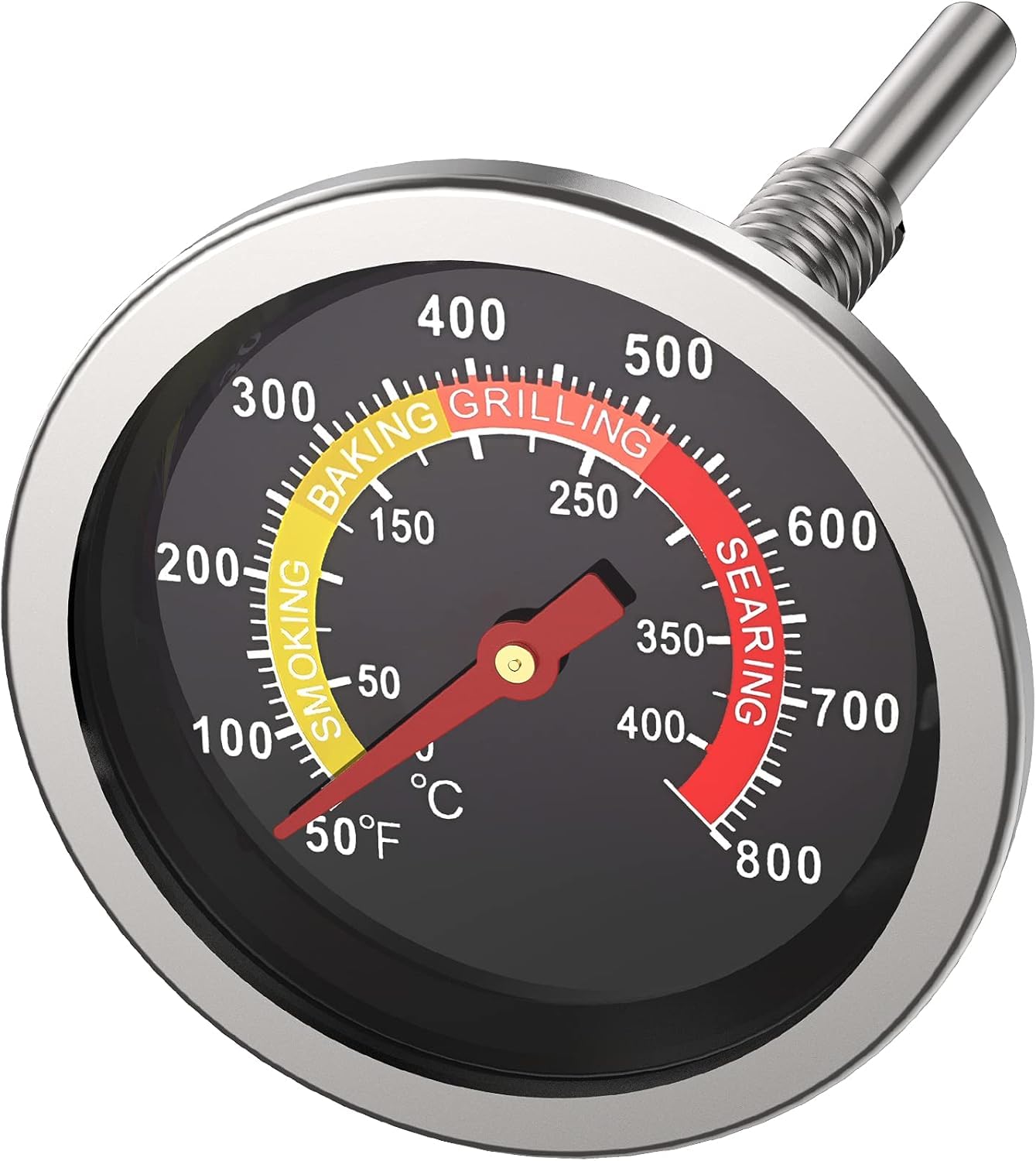 Alloxity Grill Temperature Gauge, 2.36", Grill Thermometer for Various Types of Grills, Durable & High-Temperature Resistant, BBQ Thermometer with 4 Visible Colored Zones (Silver)