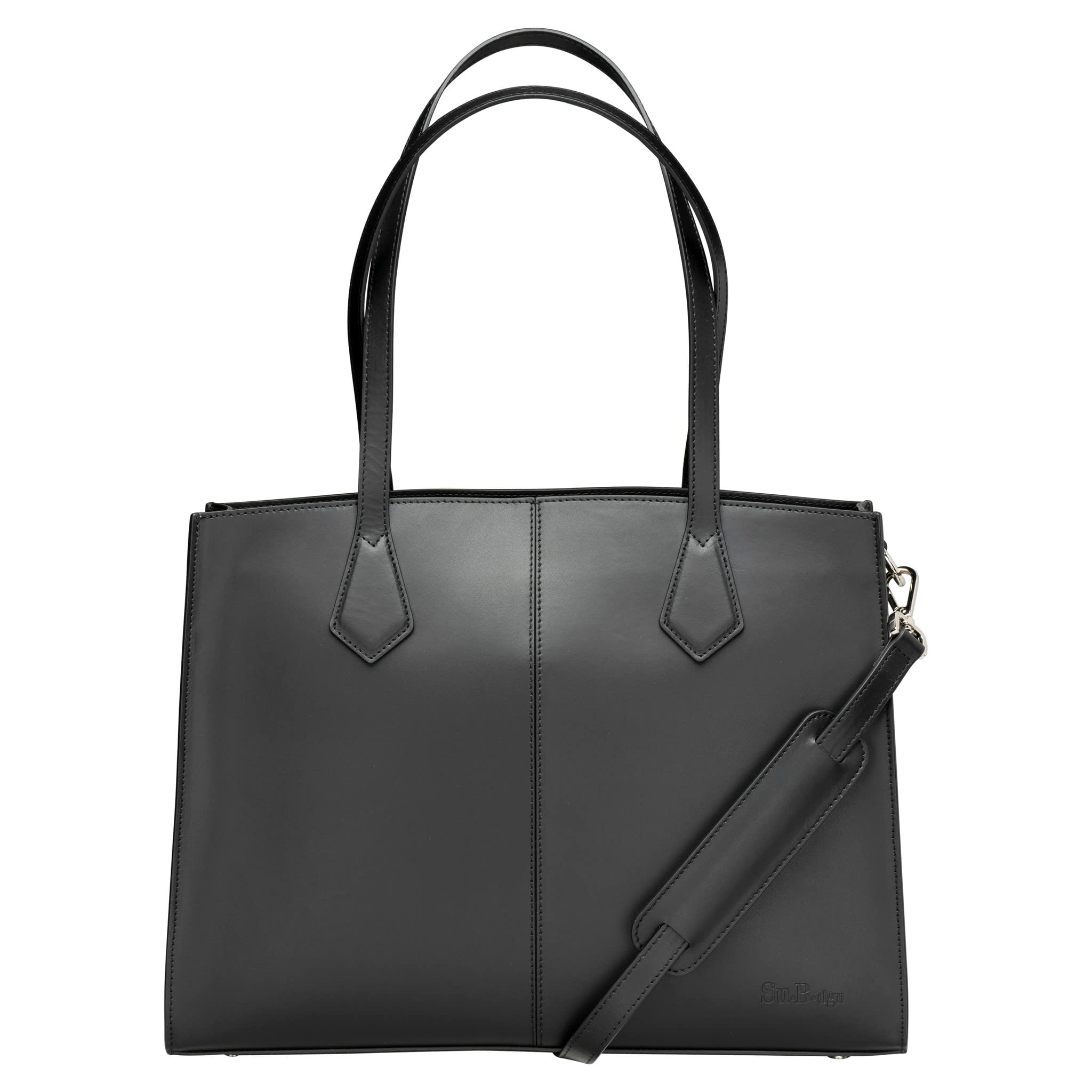Su.B.dgn14 inch Laptop Tote Bag for Women, Lightweight, Work Tote with Luggage Strap, Split Leather, Computer Bags with Shoulder Strap - Black