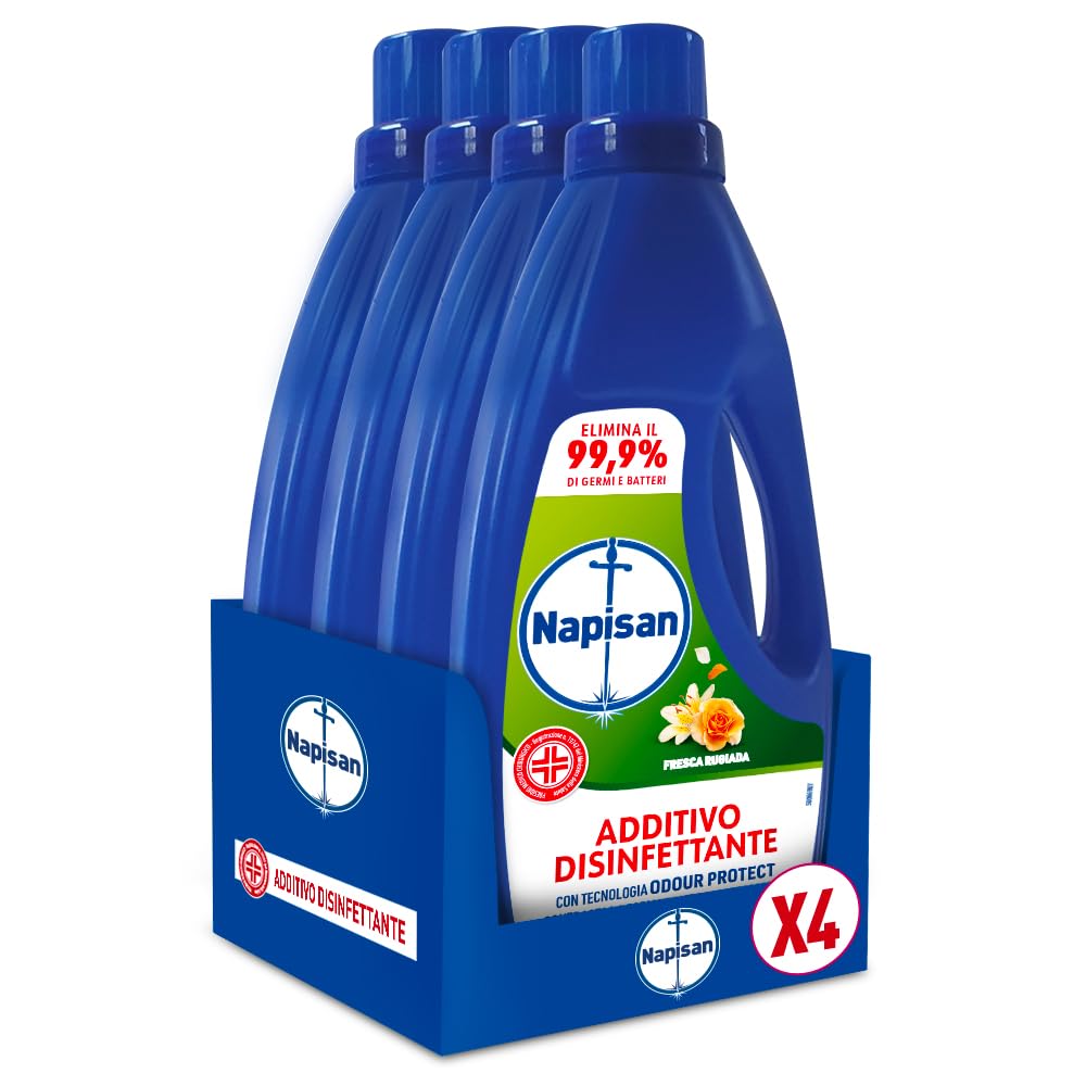 Napisan, Additivo Lavatrice Liquido, Fresca Rugiada, 4 flaconi da 1l