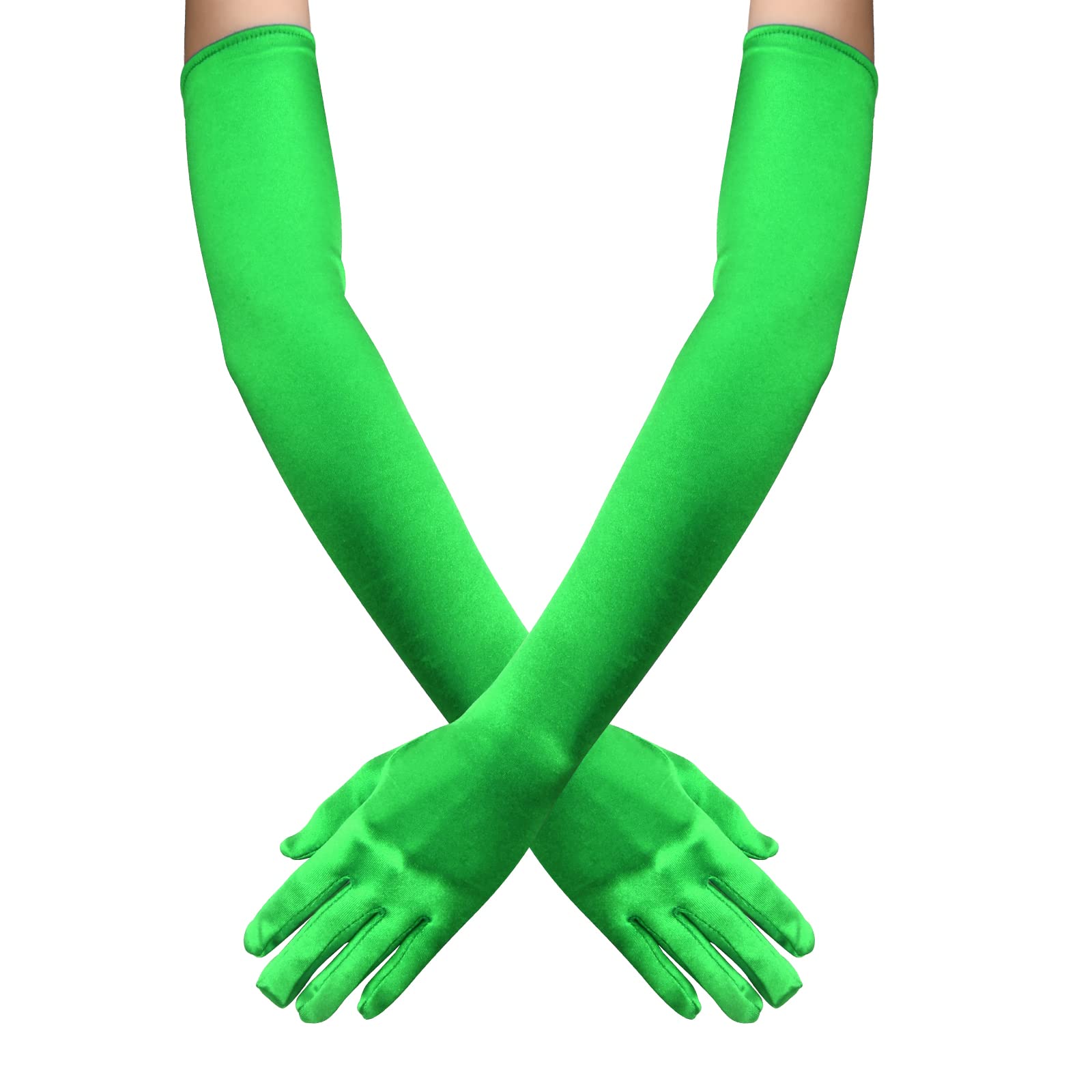 PTJJXA 55 CM Long Fancy Dress Gloves, 7 Colors Satin Elbow Mittens, Stretchy Evening Dancing Party Glove for Women, Ladies Opera Gloves for Prom Wedding Graduation Banquet (Green)