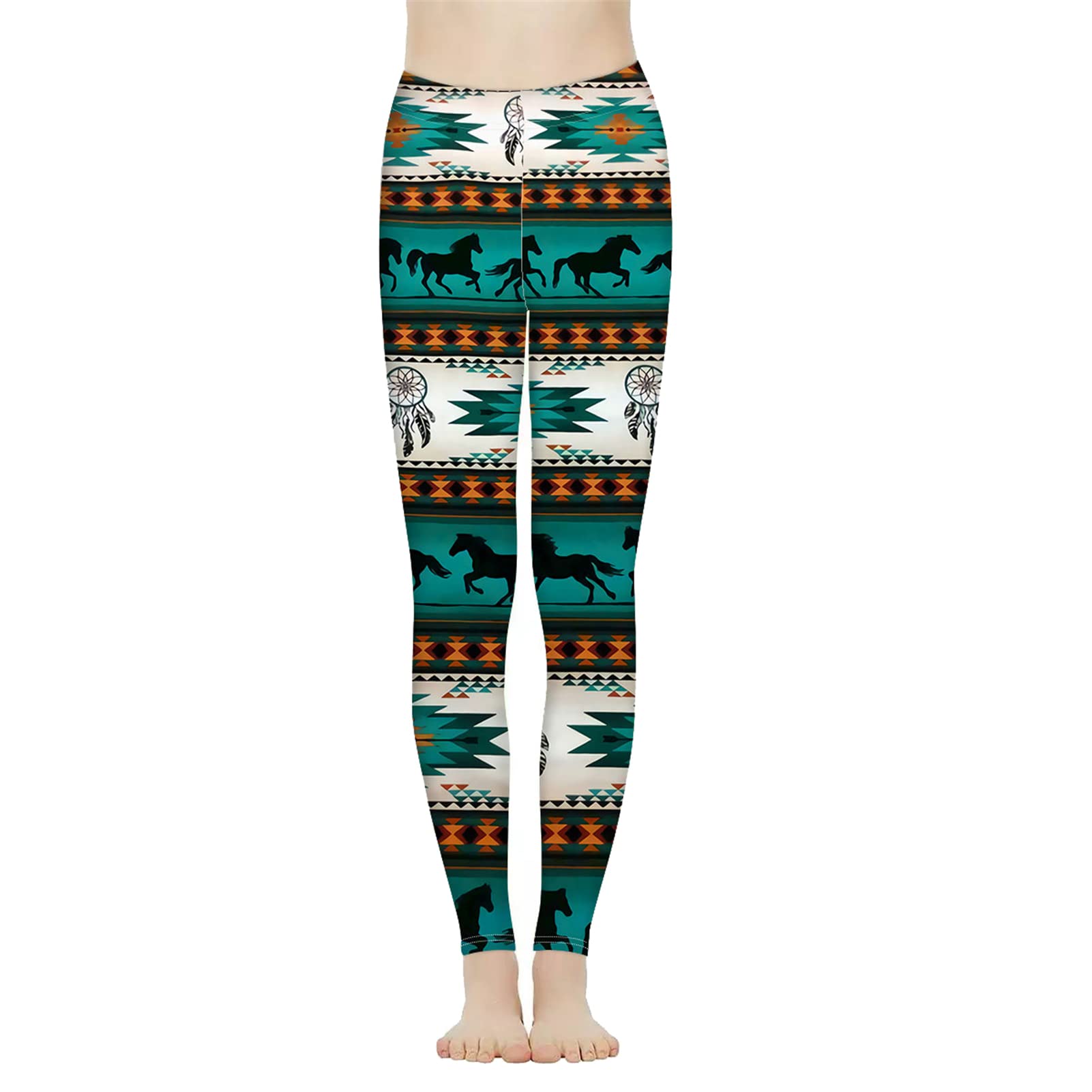 Biyejit Damskie legginsy z wysokim stanem kontrola brzucha spodnie do jogi trening legginsy do biegania XS-3XL, Aztecki Tribal Horse, XS