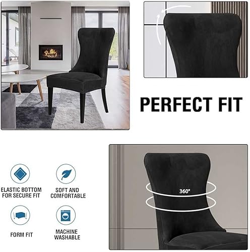Miniatura 4 de XMNTG Juego de 4 fundas elásticas de terciopelo negro para silla con respaldo de ala, súper suave, reutilizables, lavables, protectores de silla