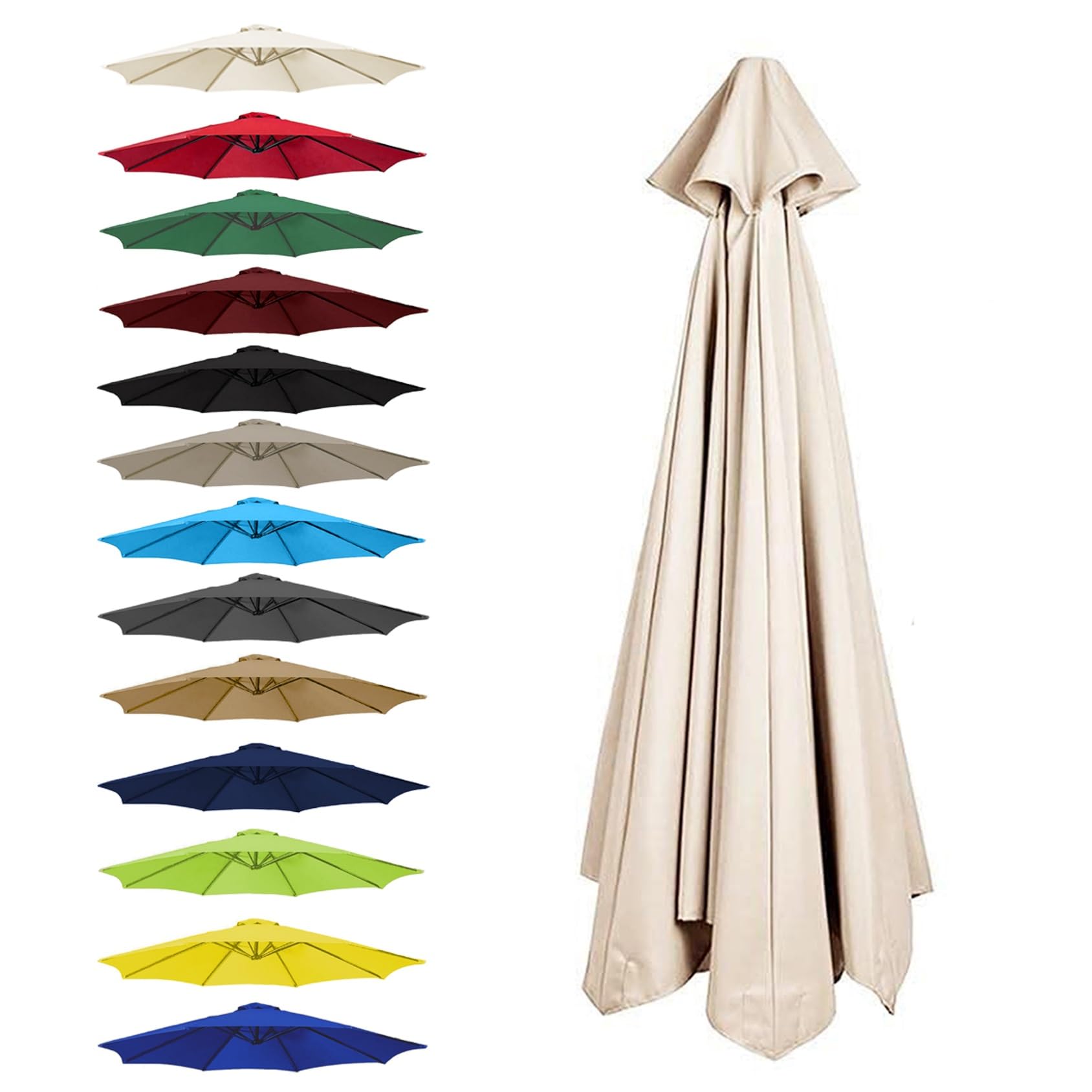 CMJYMX Replacement Parasol Canopy Cover, Umbrella Replacement Fabric Cover Sunshade Cloth, 6 Arms: 2.0/2.5/2.7/3.0 M, 8 Ribs: 2.0/2.3/2.7/3.0/3.5 M(Beige,8 RIBS: 200CM/6.5FT)