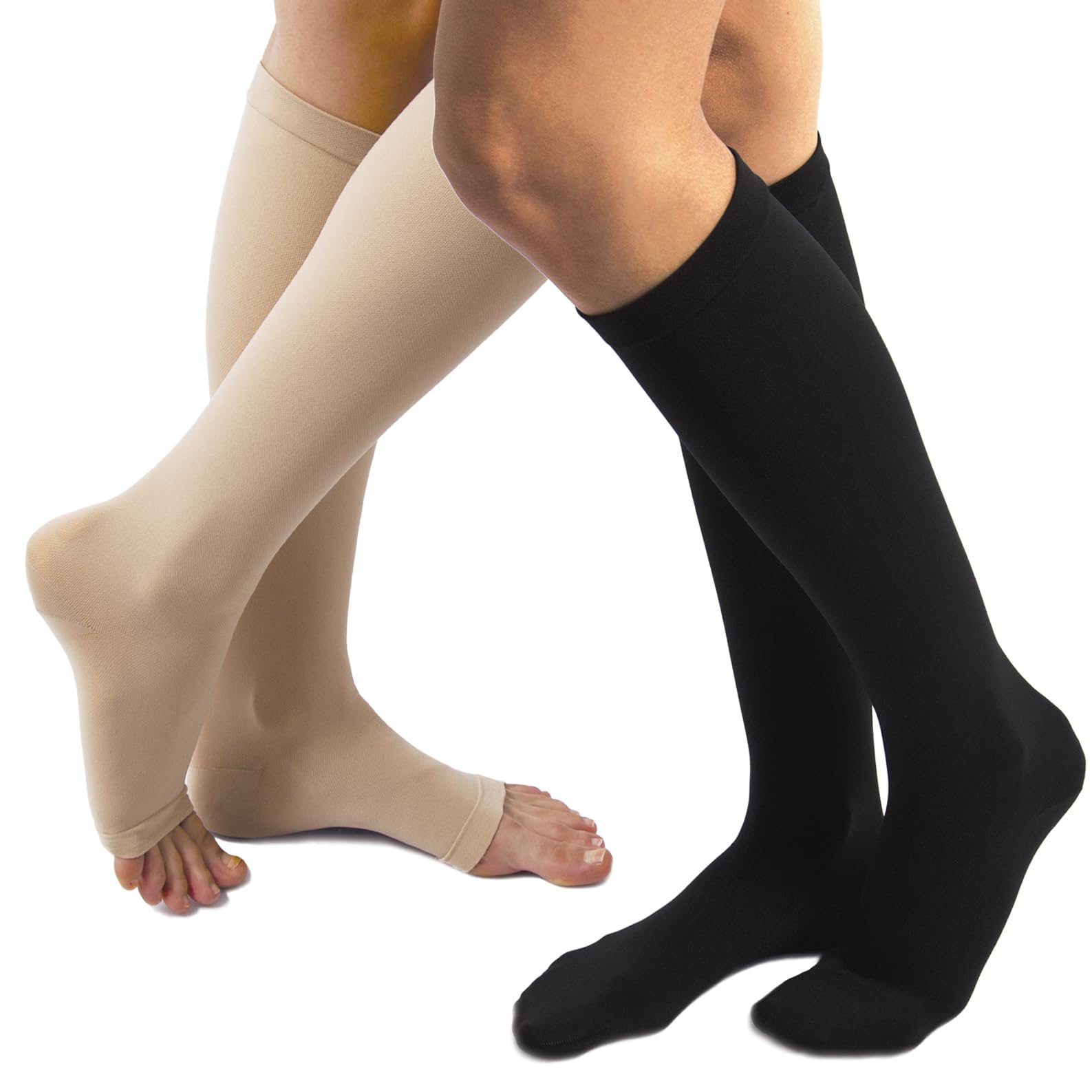 Beman 411A - Gambaletti Medicali K2 Classe 2, Compressione Graduata 23-32 mmHg, Punta Aperta Unisex, Tallone Rinforzato e Cuciture Piatte, Elastici Resistenti