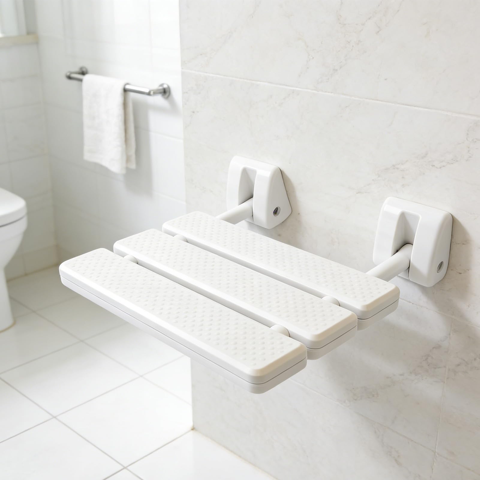 Pongnas Asiento de Ducha Plegable, Banco de Ducha Plegable de Seguridad Antideslizante Montado en la Pared para Baño, Material de Aleación ABS Blanco, Diseño Ergonómico