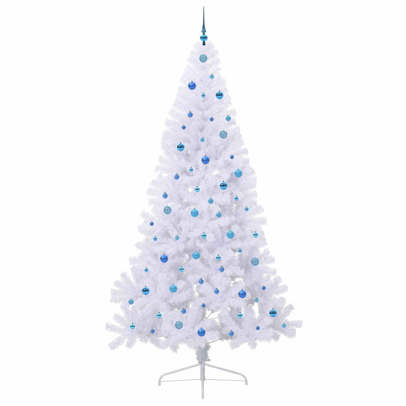Árbol de Navidad artificial blanco de 240 cm de PVC y acero con 1050 puntas, 300 luces LED azules, fuente de alimentación USB, soporte estable, para salón, terraza, balcón e interior
