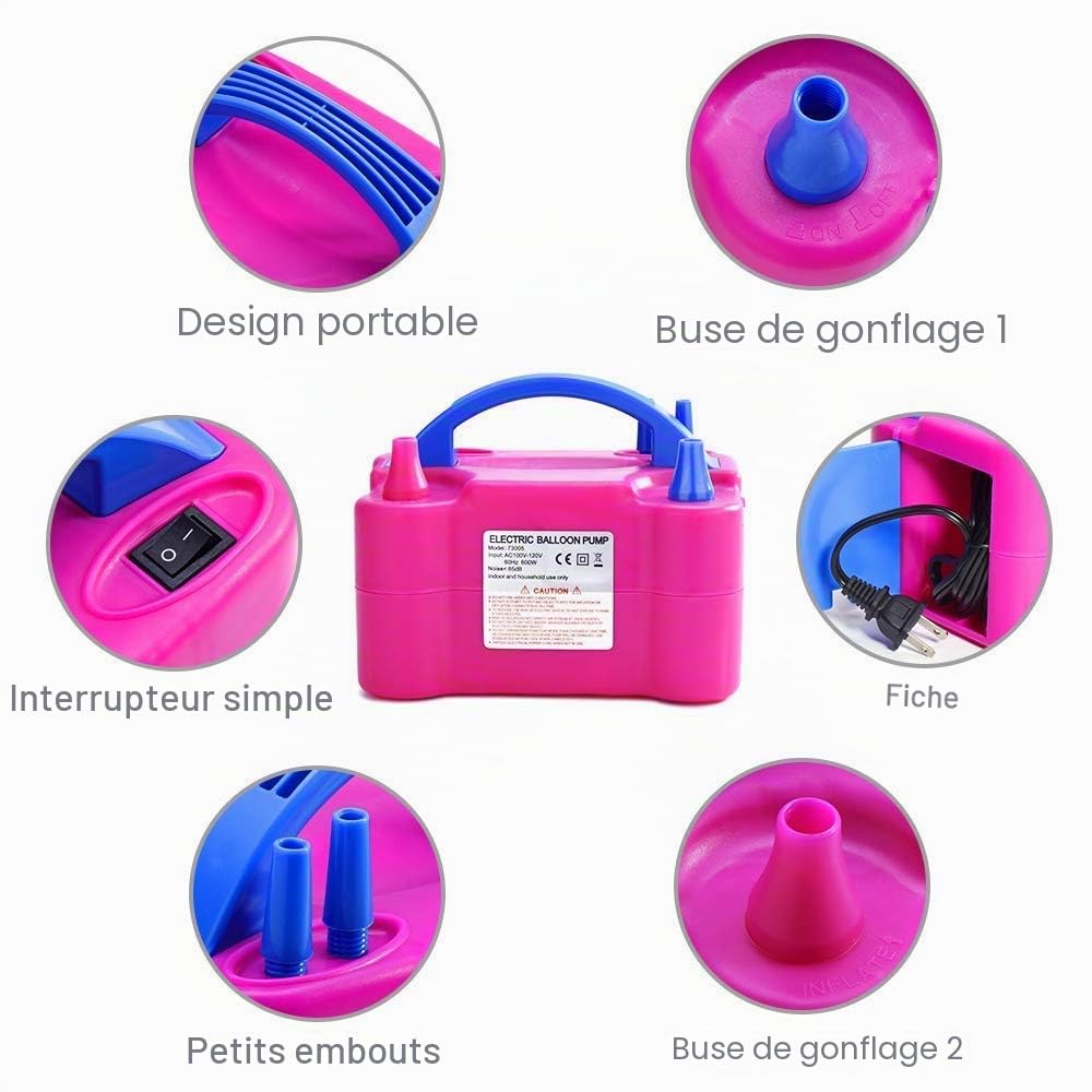 600w Gonfleur électrique Ballon, Pompe à Air électrique Ballon Pompe de Gonflage Deux Buses d'air du Ventilateur Portable
