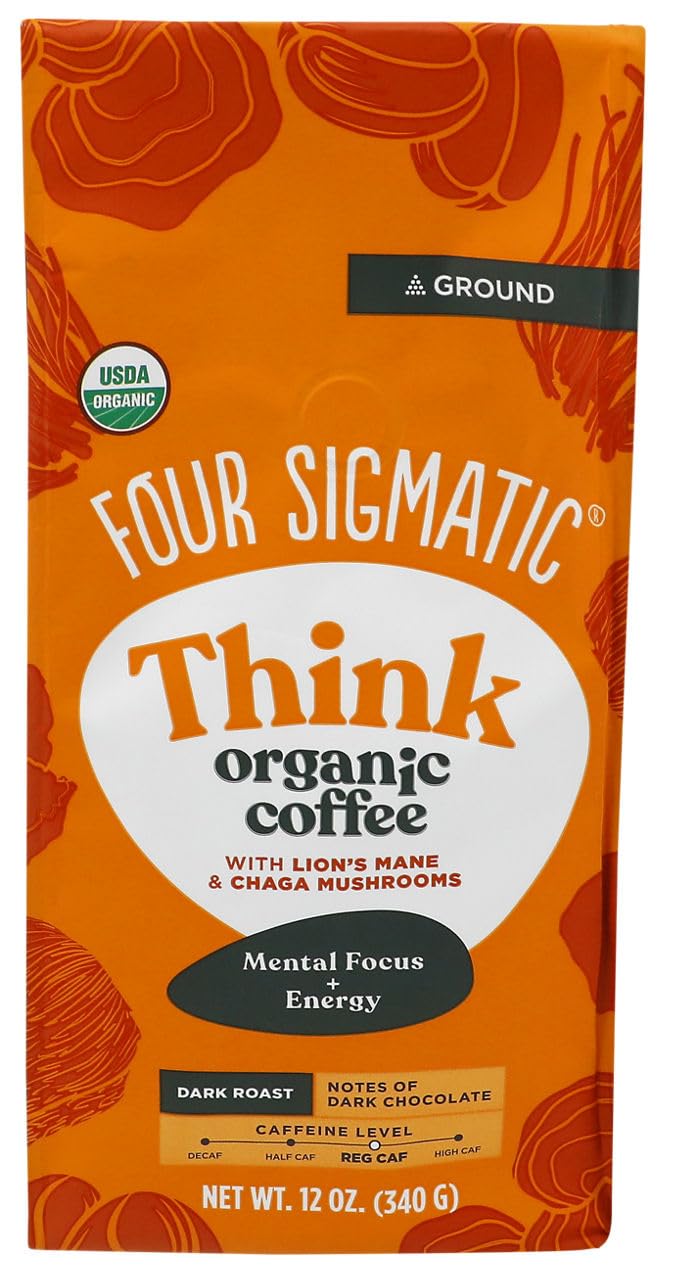Four Sigmatic, Think Organic Ground Coffee With Lion's Mane & Chaga Mushrooms, 12 Ounce