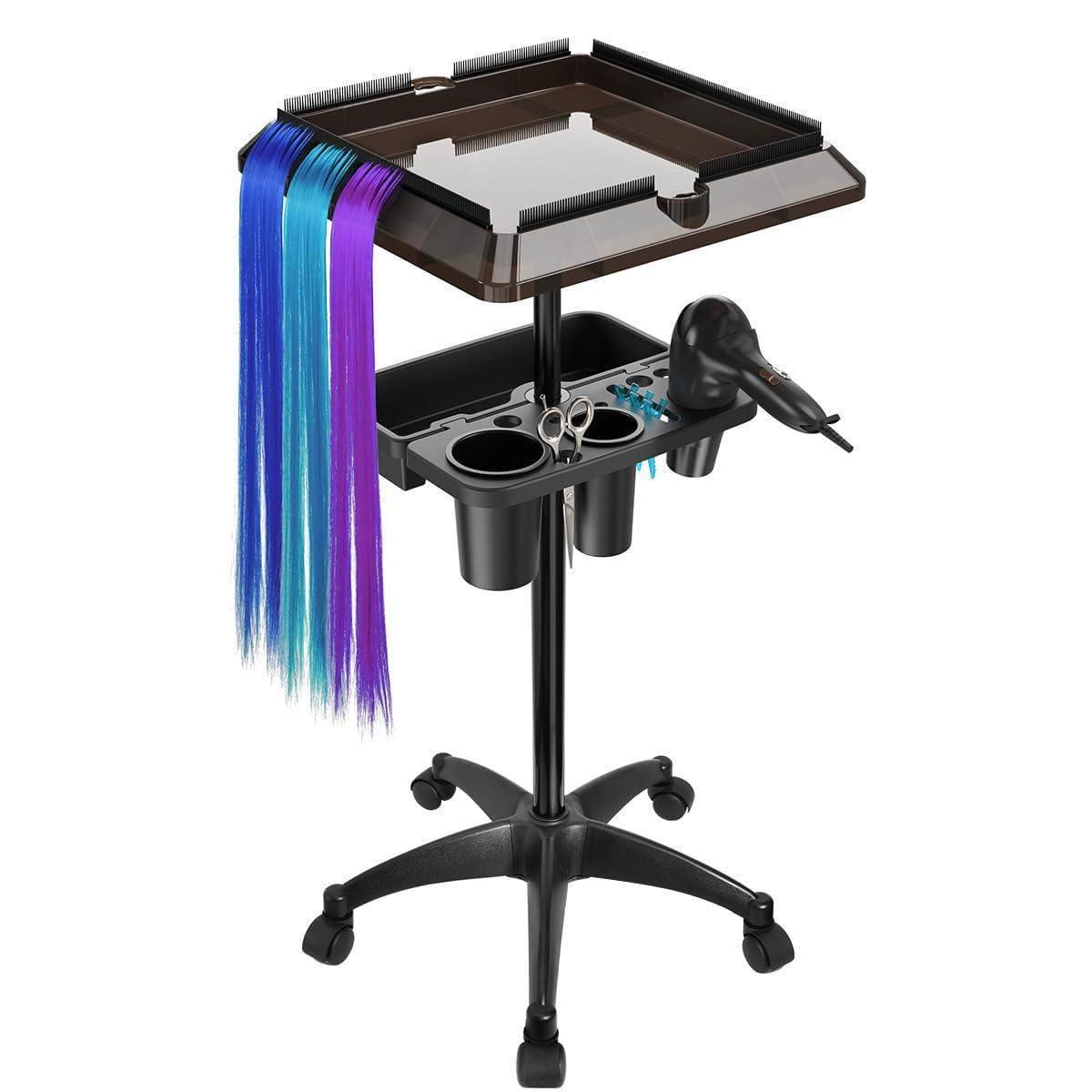Salon Tray on Wheels with Extra Storage Space, Adjustable Height Hairdressing Trolley on Wheels, Removable Hair Extension Salon Trolley Beauty Trolley on Wheels for Tattoo Dentistry Beauty Salon