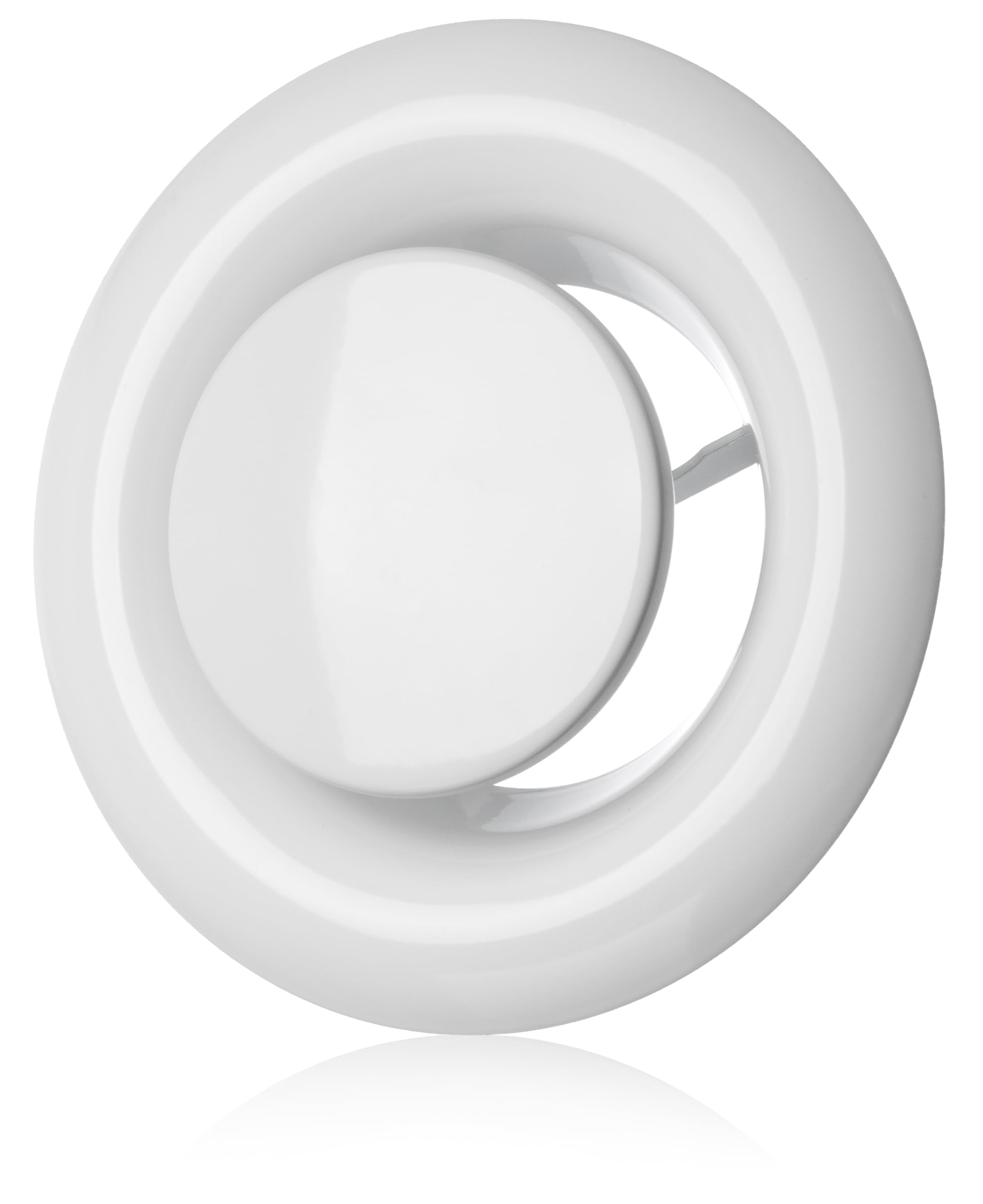 Round White Steel Adjustable Air Extract Valve - Wall Ceiling Exhaust Diffuser - Metal Ventilation Grille - Ducting Cover (White, Ø 100mm / 4'')