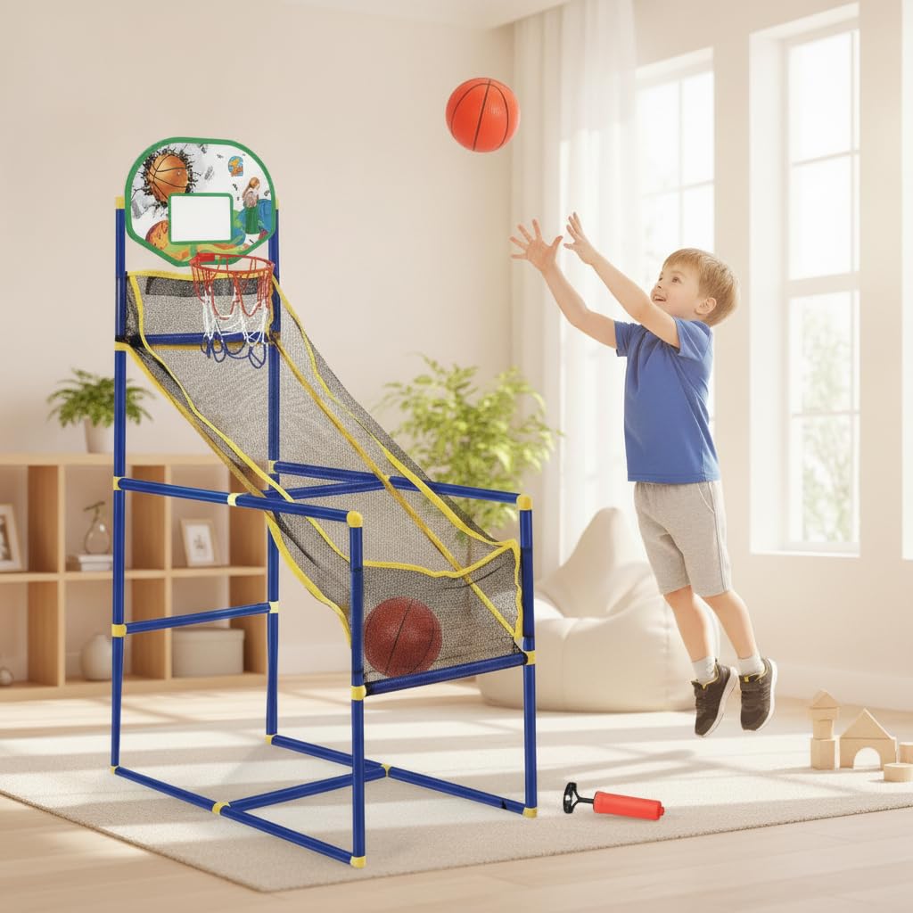 Basket Gonfiabile Portatile per Bambini, da Esterno e da Camera, Set Completo Pompa