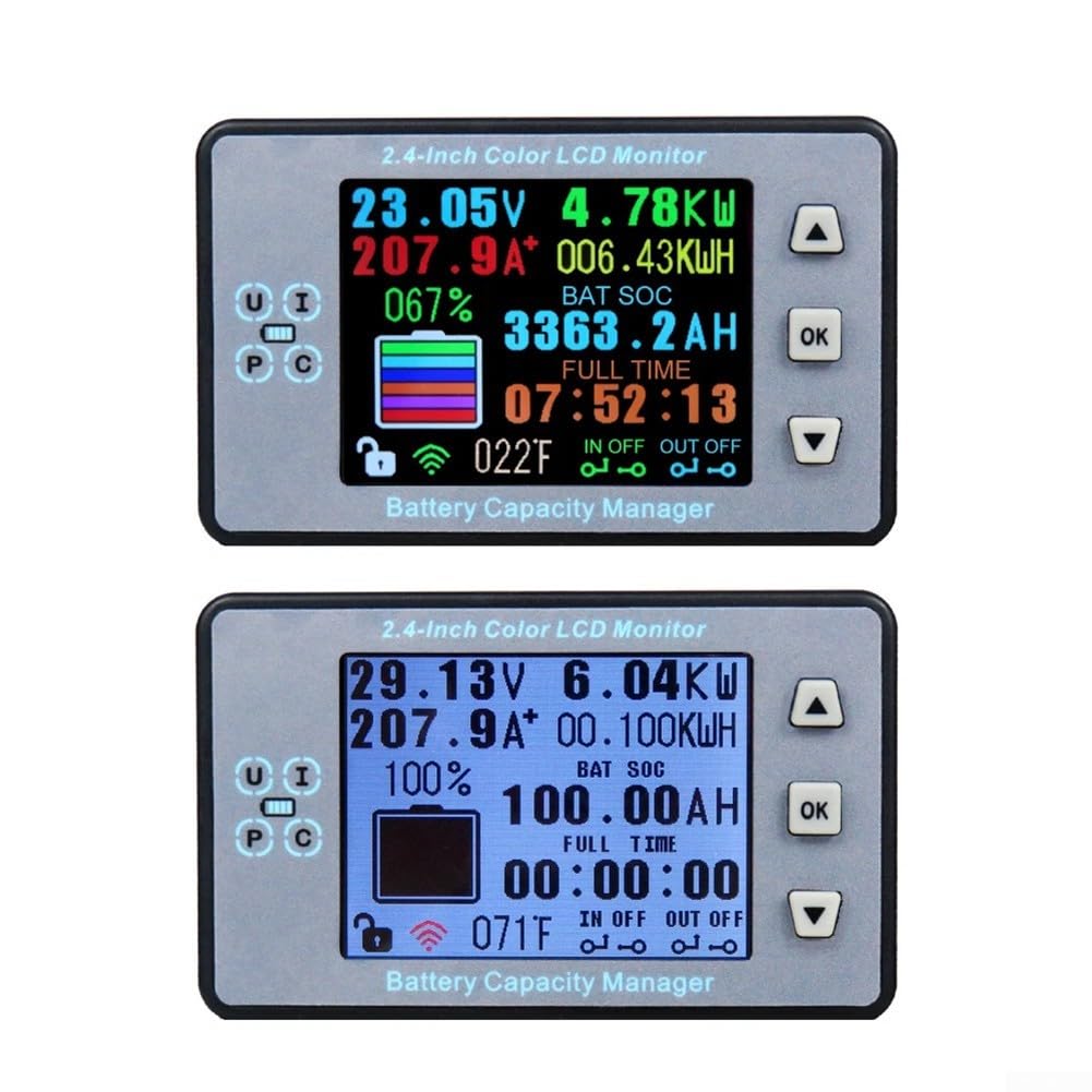 Bezprzewodowy monitor baterii DC 120 V 100 A, licznik kulomowy z wyświetlaczem LCD 2,4 cala do monitorowania napięcia, prądu, pojemności i temperatury,