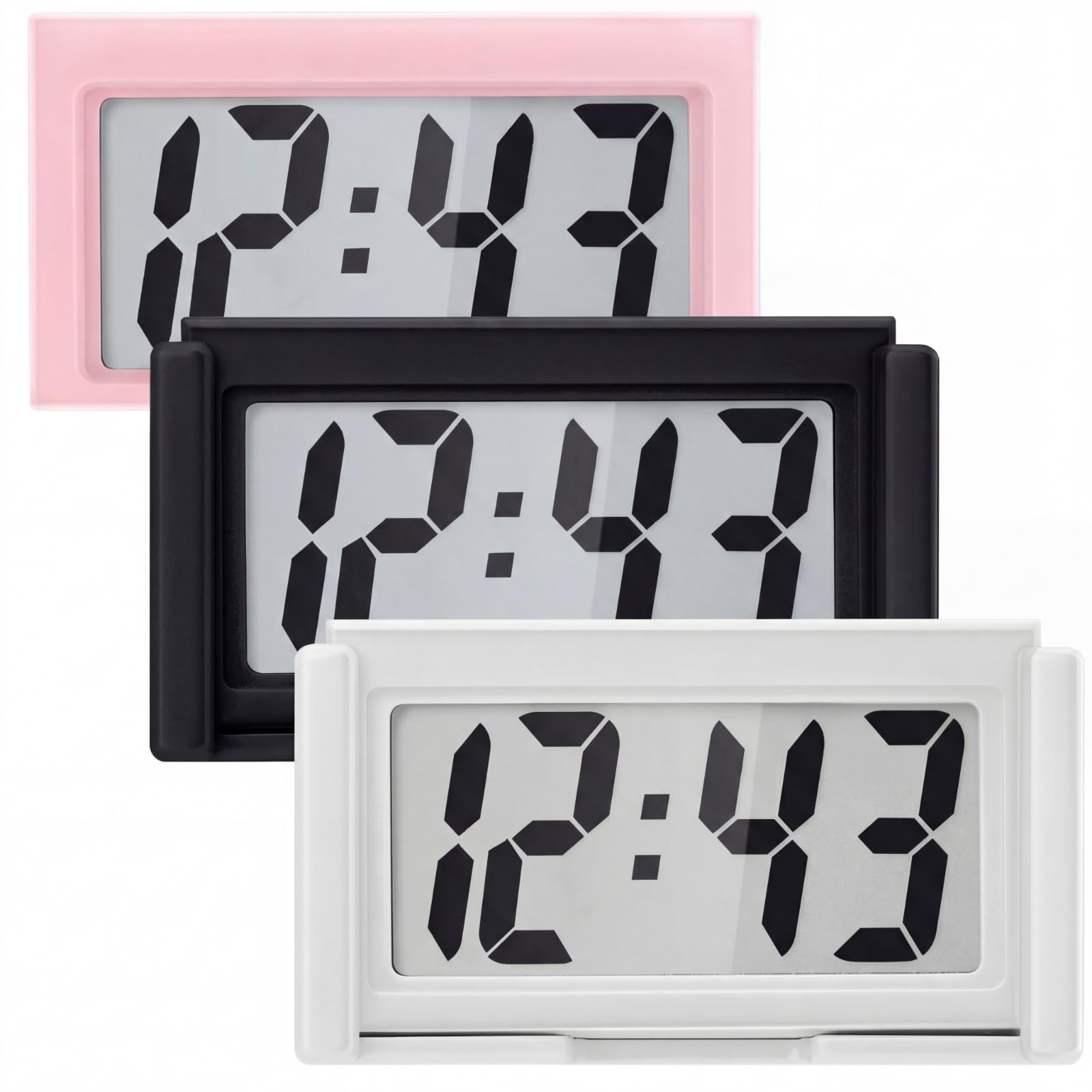Frienda 3 Pieces Mini Small Digital Clock Stick On,White, Black, Pink