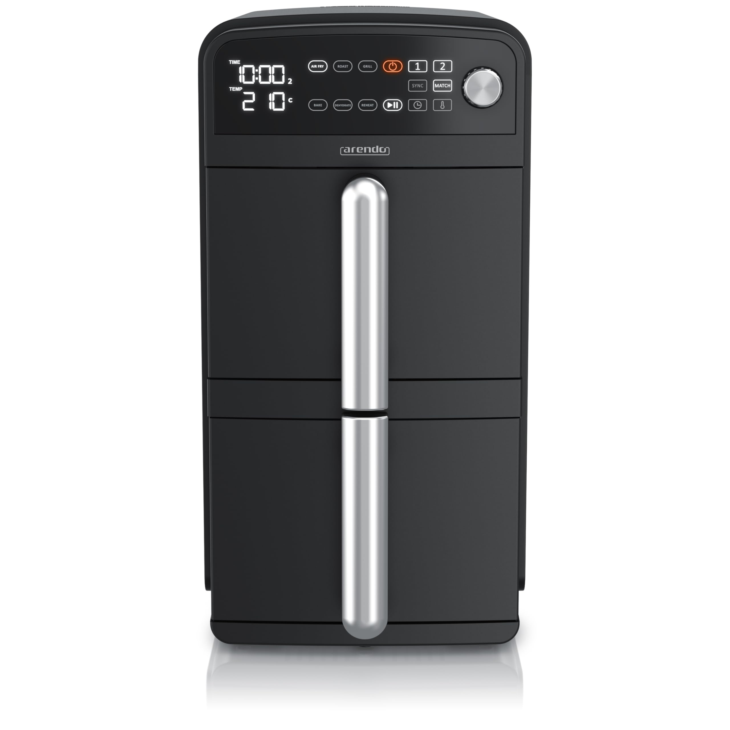 Arendo - Frytkownica na gorące powietrze Dual Zone podwójna komora – pojemność XXL 11 l – 2400 W – 2 komory 2 strefy – 3 w 1 Airfryer – 8 przycisków czujnikowych – bez BPA – 2 ruszty do grillowania