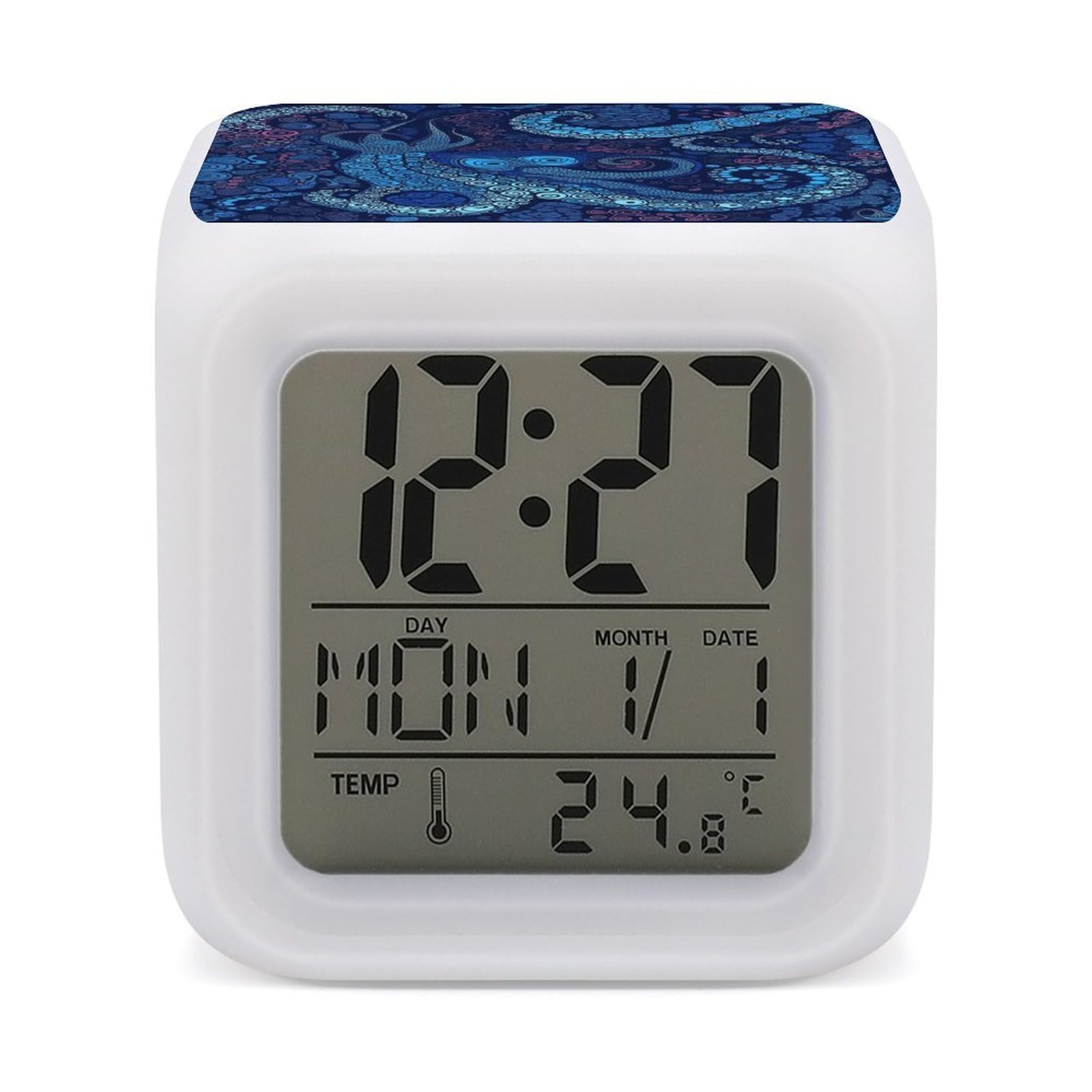 VstaDank Blue Octopus Digital Alarm Clock LED Display Screen Color Change Alarms Clock Smart Alarm Clock Wake Up Digital Clocks with 7 Color Nightlight for Bedroom