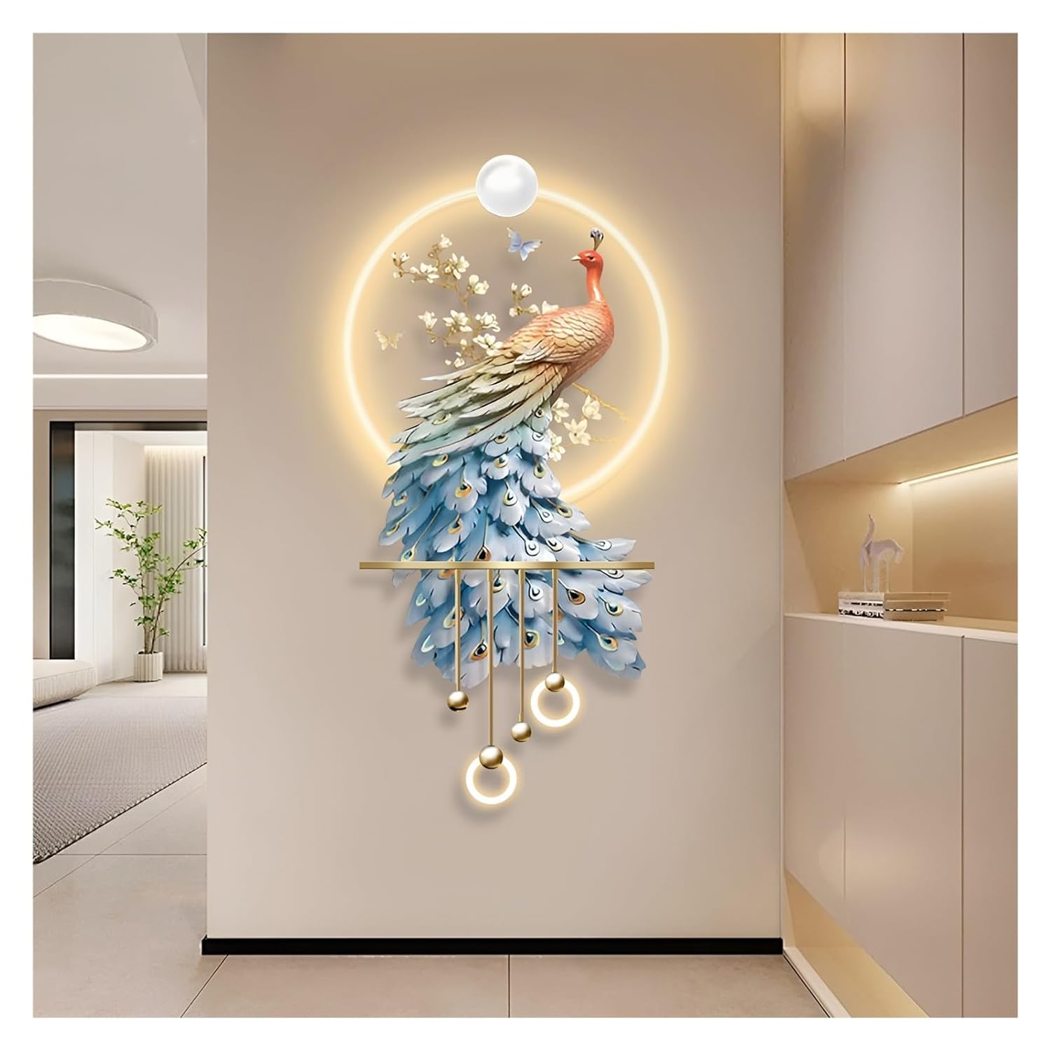 3D LED Wall Art Decor Creative Landscape Sculpture with LED Lights Modern Home Decorative Wall Lamp Large Decorative Painting for Home Entrance Hallway Bedroom(F,19.68x47.24in)