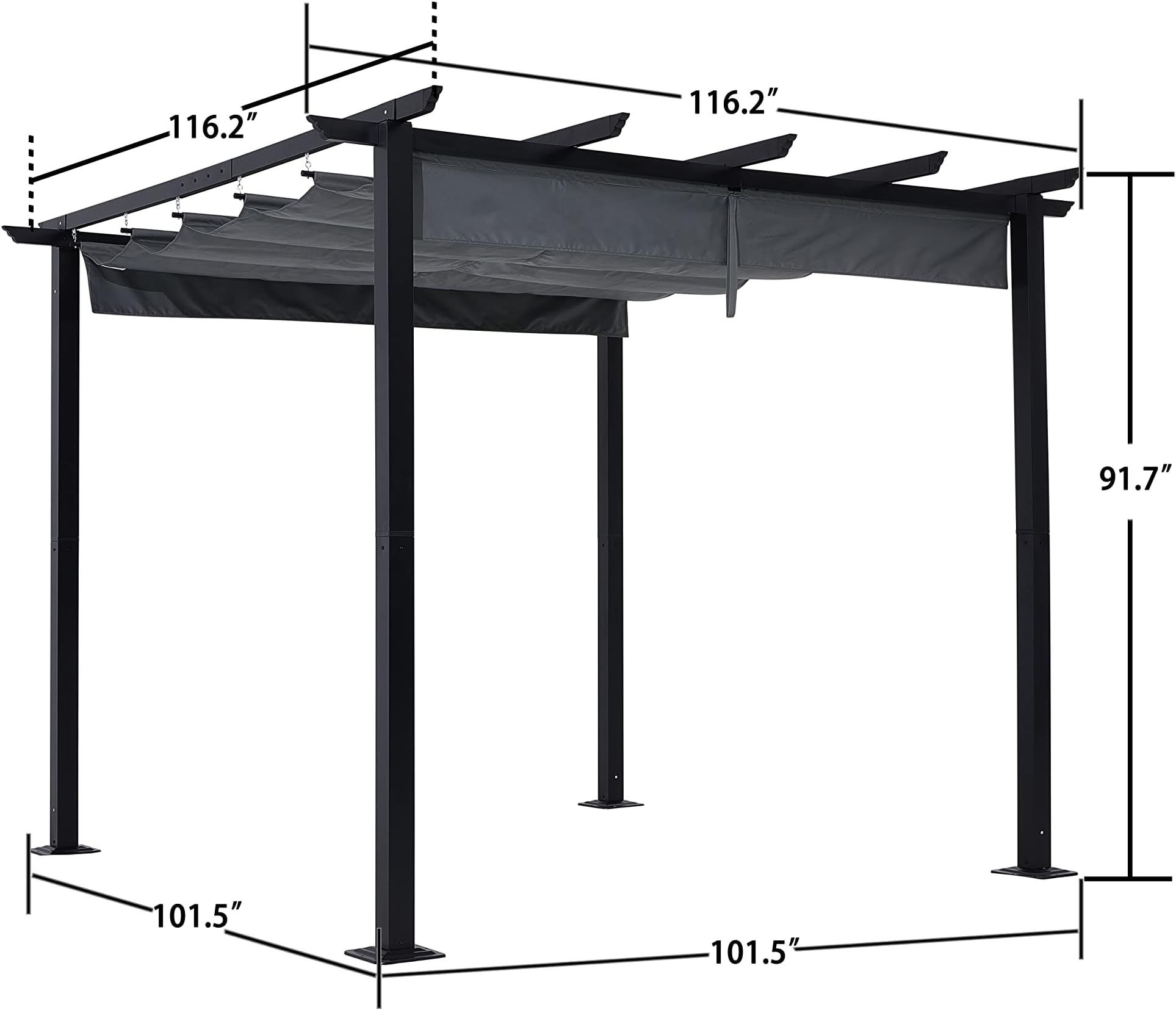 Luckyberry 10' X 10' Outdoor Retractable Pergola with Sun Shade Canopy Patio Metal Shelter for Garden Porch Beach Pavilion Grill Gazebo Modern Yard Grape Trellis Pergola, Grey