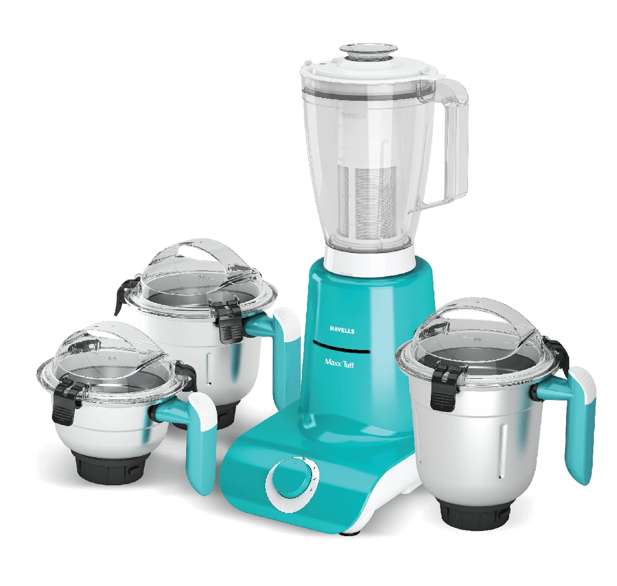 Havells Maxx TUFF Heavy Duty 900 Watts 4 Jar Mixer Grinder, Ball Bearing Copper Motor, 22000 RPM, Large Size Break Resistant Jars with Flow Breaker, 5Years Motor Warranty (White/green)-picture-17