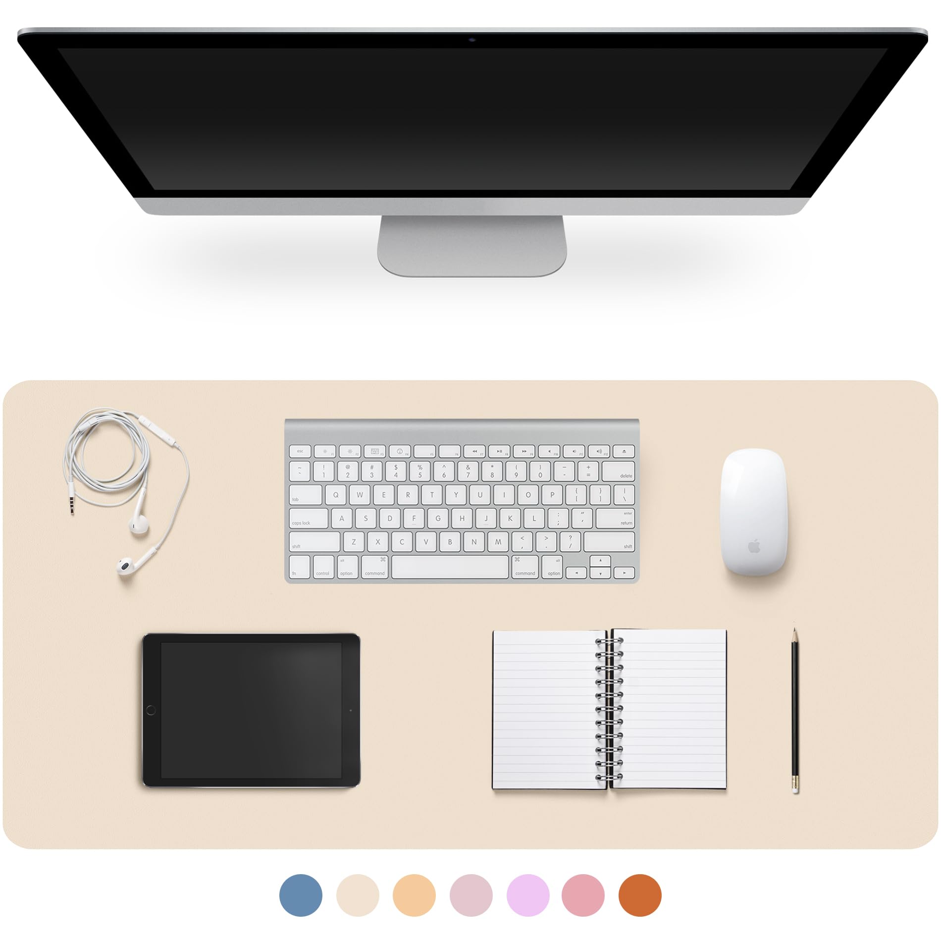 CADONO Leather Desk Pad Protector, Non-Slip PU Leather Large Mouse Pad, Easy Clean Desk Protector Mat, Writing Pad for Office/Home/Decor (Eggshell, 31.5" x 15.7") โ image 1
