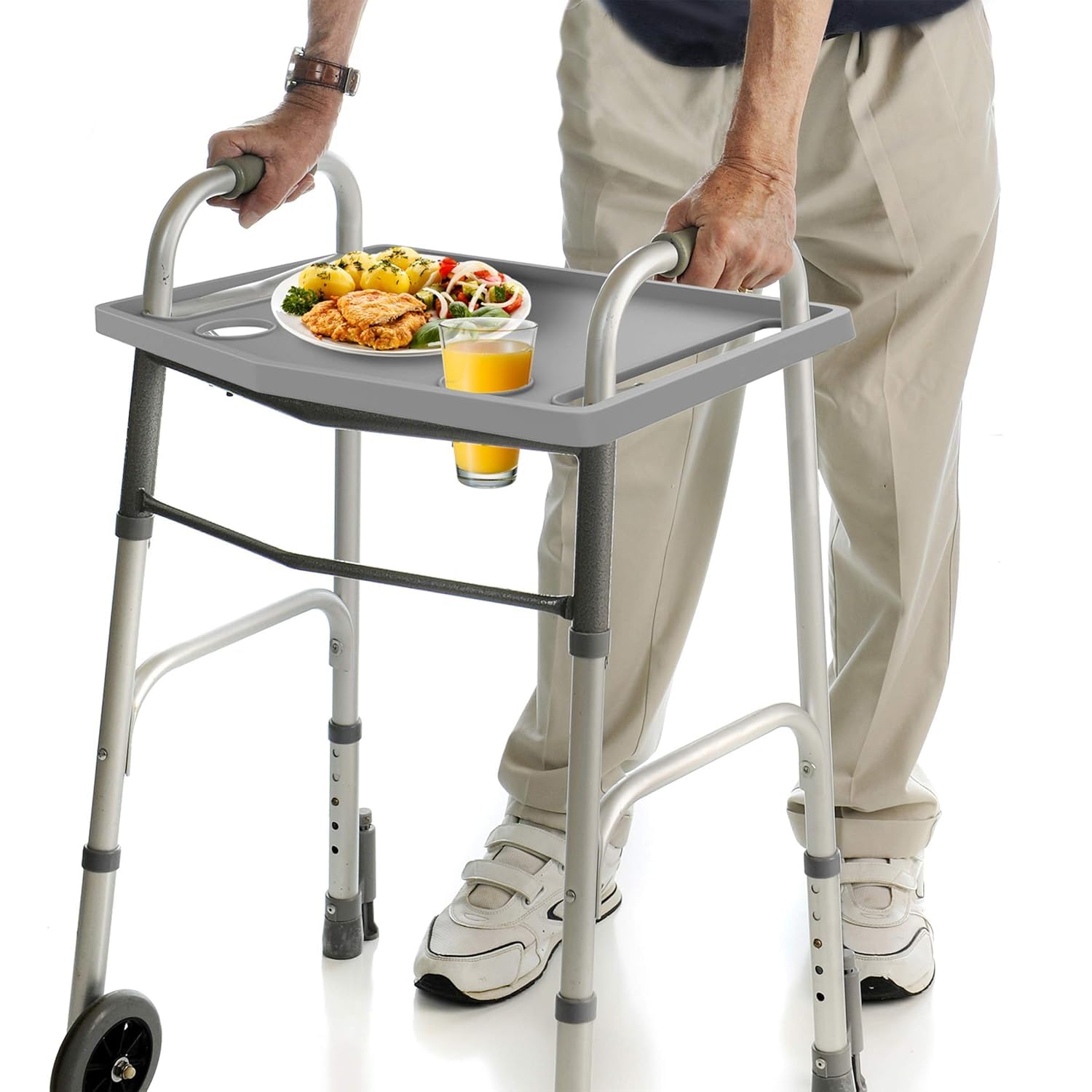 Walker Tray Table with 2 Cup Holders - Universal Trays for Standard Folding Walkers - Home Mobility Accessories