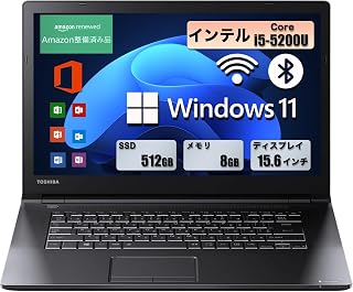 【整備済み品】ノートパソコン 東芝 dynabook B65 第5世代 インテル i5 5200U(2.2Ghz) /15.6インチ(1366*768)/Windows 11＆office 2019搭載/DVD内蔵/HDMI/WIFI/Bluetooth/日本語キーボード/マウス無料サービス (メモリ8GB SSD512GB)