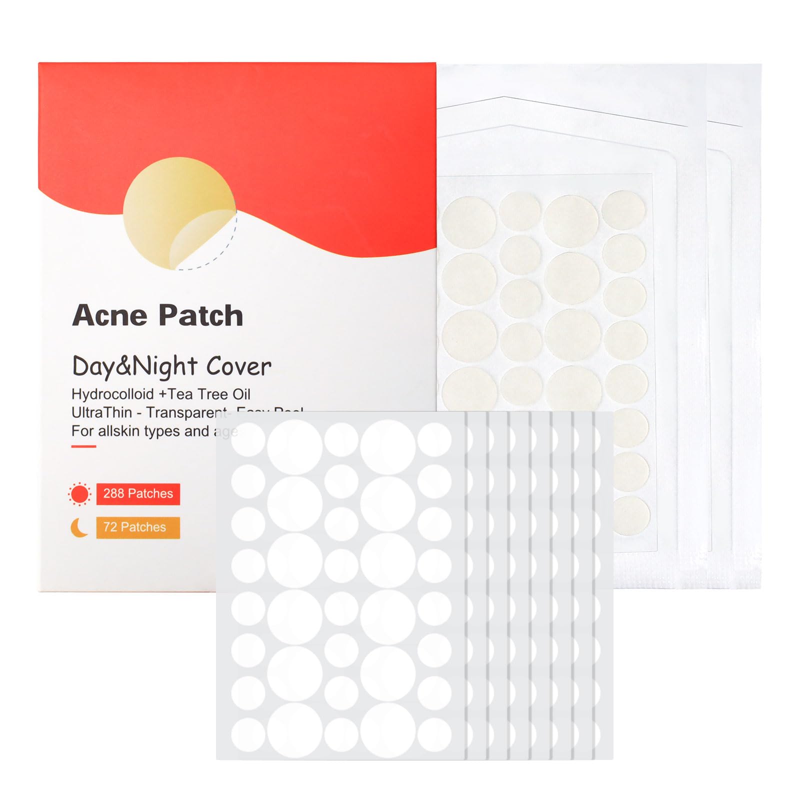 360pcs Pimple Patches for Face Acne Patches 2 Size Hydrocolloid Patches for Covering Zits and Blemishes Invisibly Thin