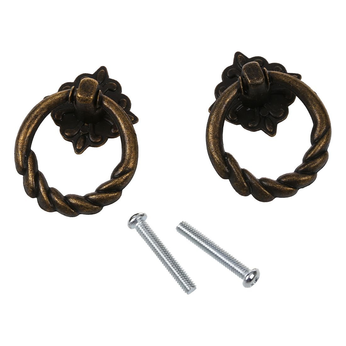 Sankaka 2Pcs Vintage Cabinet Drawer Dresser Cupboard Pull Handle Knob With Screws-Antique Brass
