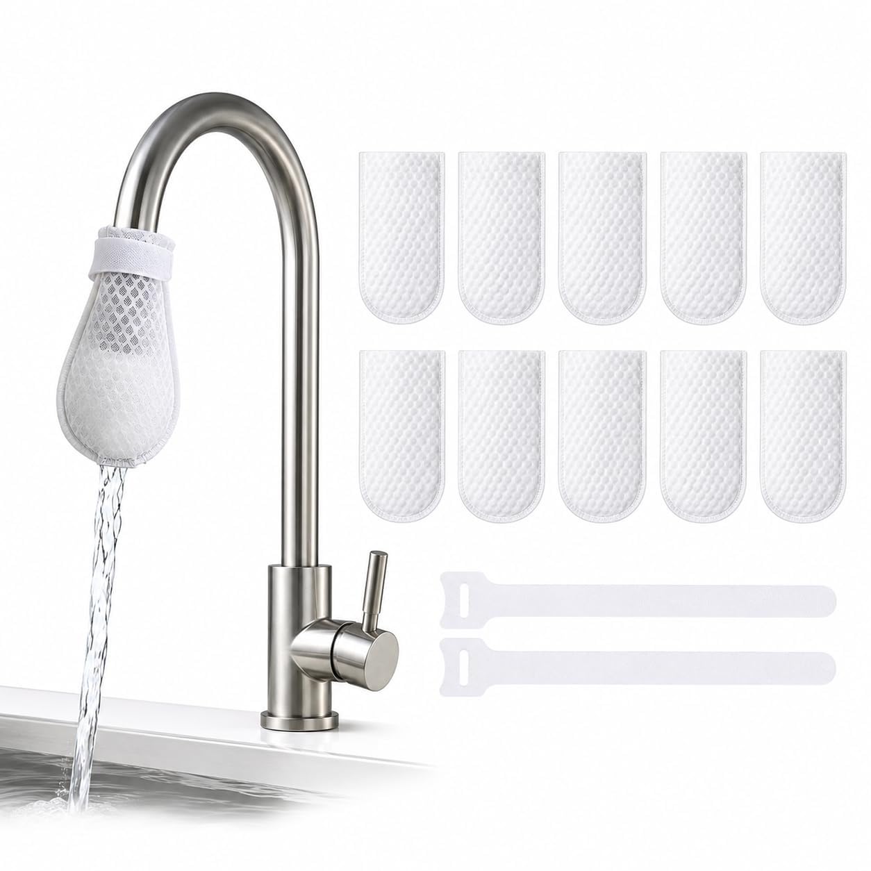 Universal Cotton Tap Water Filter for Kitchen & Bathroom, Reusable Water Purifier Filter Bags for Hard Water, Sediment, Rust & Impurities (10 Cotton Filter Bags Pack with Adjustable 2 Straps)-image-40