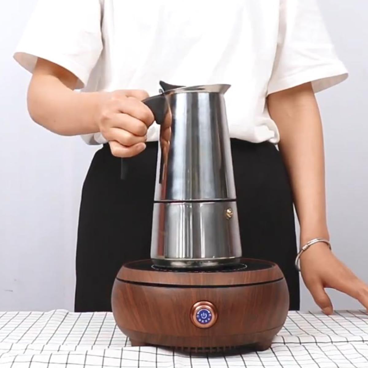 Cafetera y Portátil para 12 Tazas de Acero Inoxidable Eléctrica Diseño Moderno y Mango Frío Preparación Rápida para Uso U Oficina