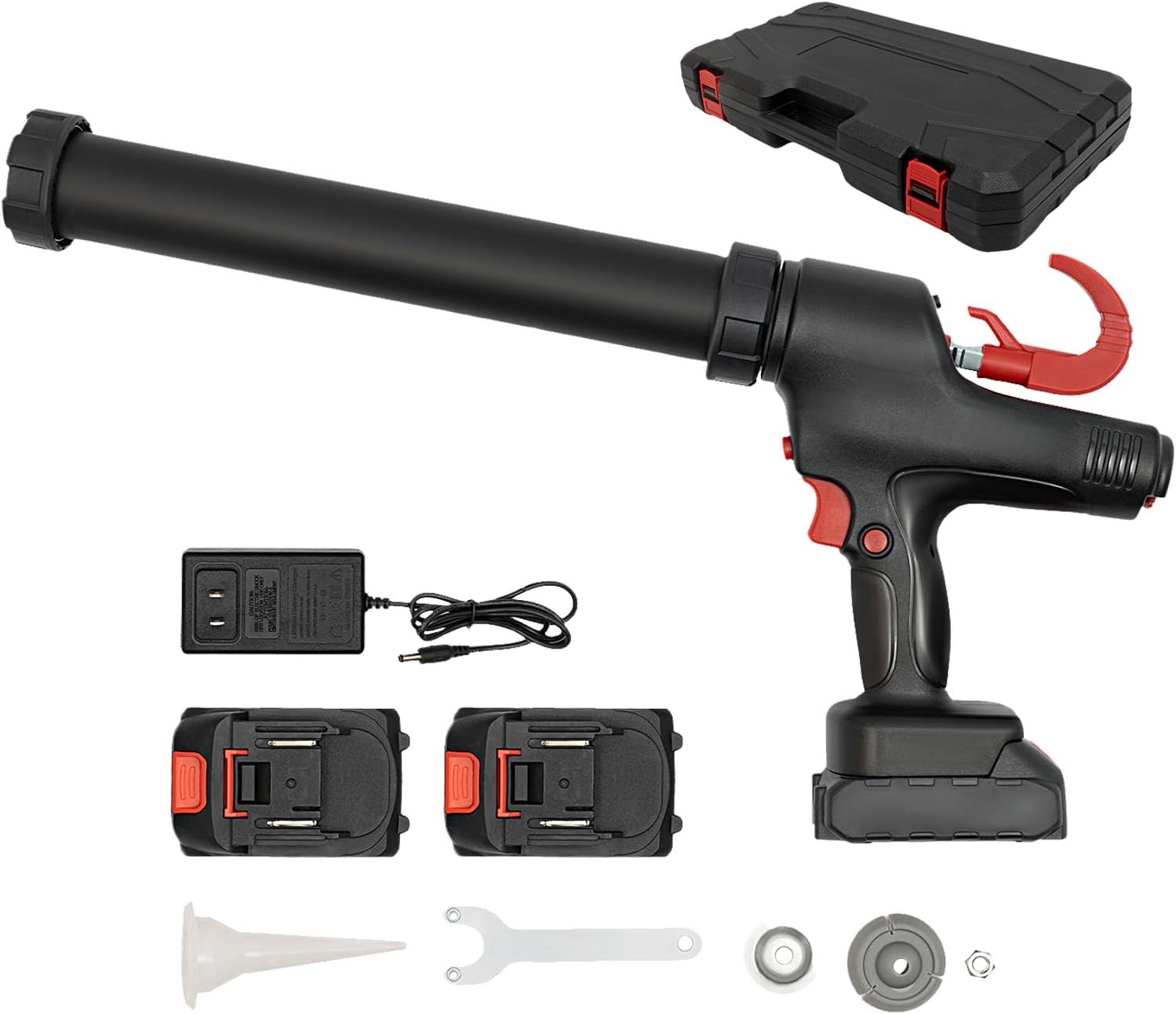 21V Electric Caulk Adhesive Gun Cordless Caulking Gun Door Gluing Tool Adjustable Hand Caulk Gun with Comfort Grip for Bathroom Bonding, Tile Joint Beautification, Wall Joint Repair