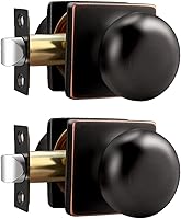 Vista 8 de Mengico Perillas de puerta, 1 paquete de pomos de puerta de paso de bronce aceitado, placa frontal cuadrada, manija para puertas francesas, pasillo