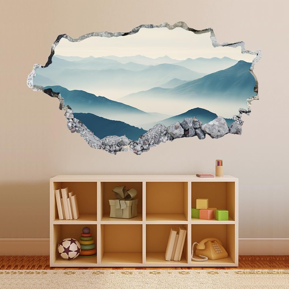 3D Durchbruch Wandtattoo Mädchen Kinderzimmer Berg Wandaufkleber Dekorative Landschaft Wandsticker für Junge Teenager Zimmer Wohnzimmer Schlafzimmer Wandbilder Deko 120x80