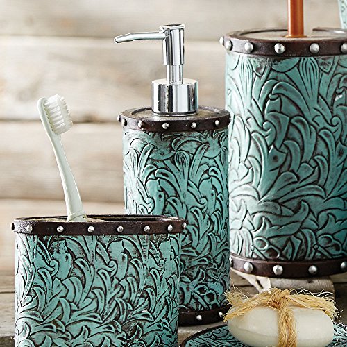 Tooled Turquoise Flowers Lotion Dispenser