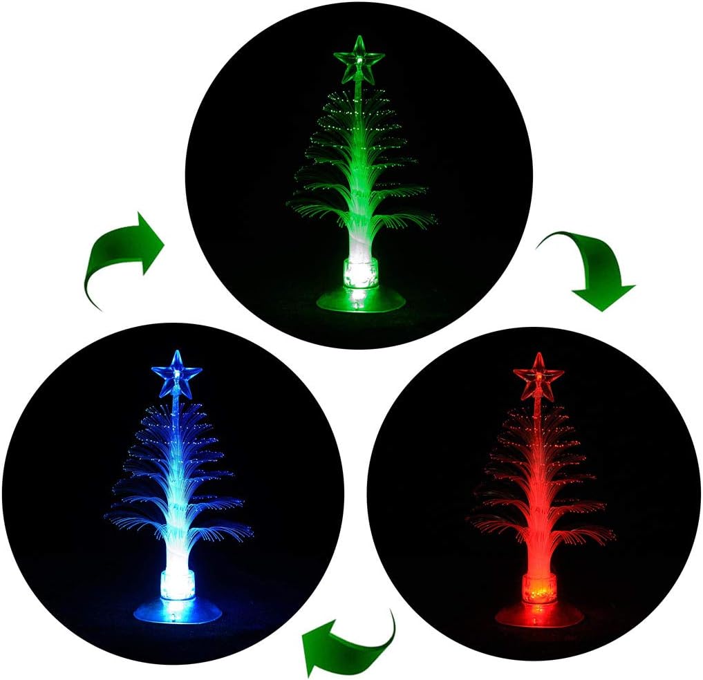 ONIVIB LED Mini USB Powered 7 Colors Fiber Optic Decorative Christmas Tree with Top Star Light for Christmas Decor for Notebook Desktop( Color Changing )